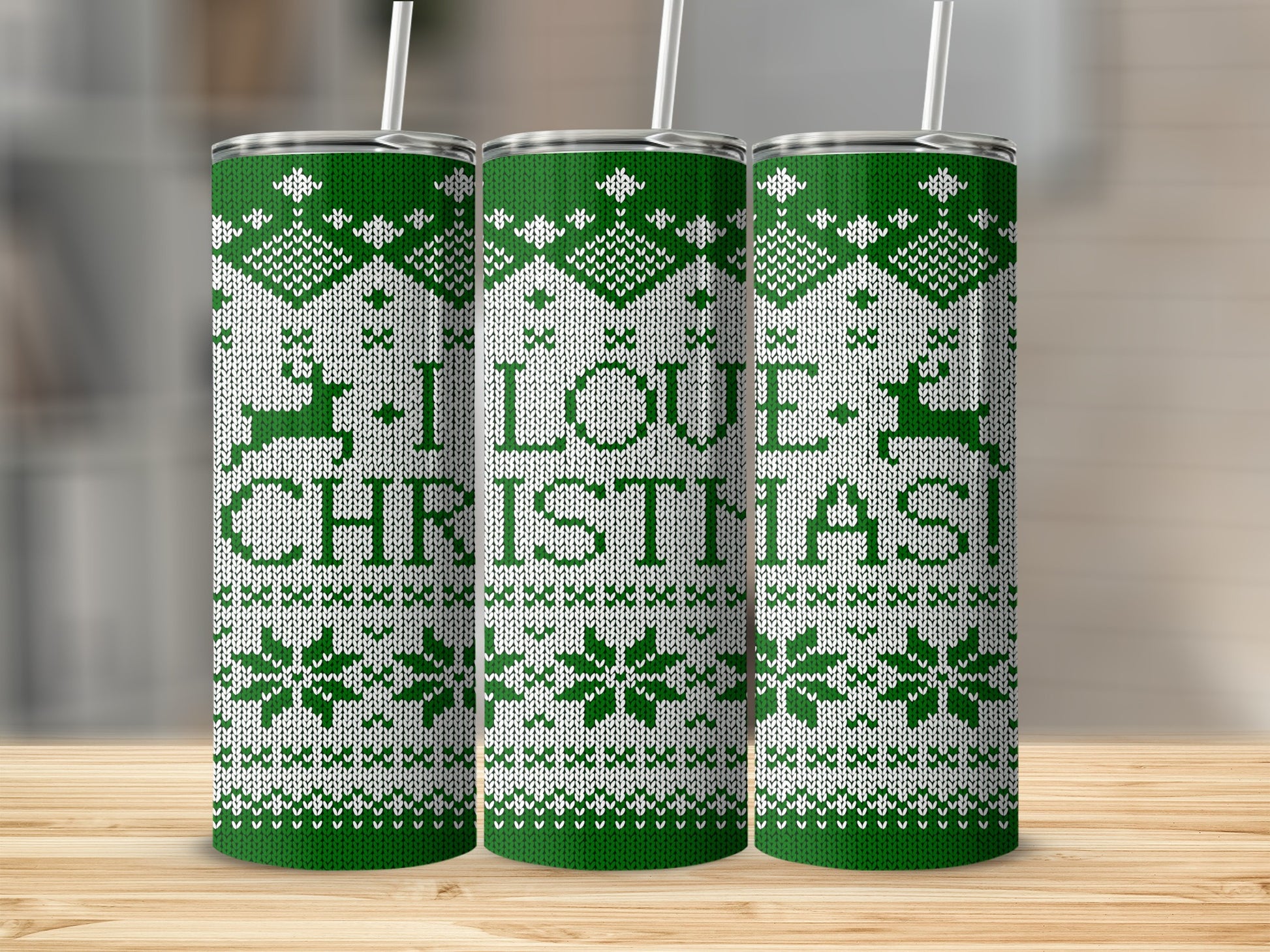 Ugly Sweater I Love Christmas Green White Reindeer Snowflakes product type