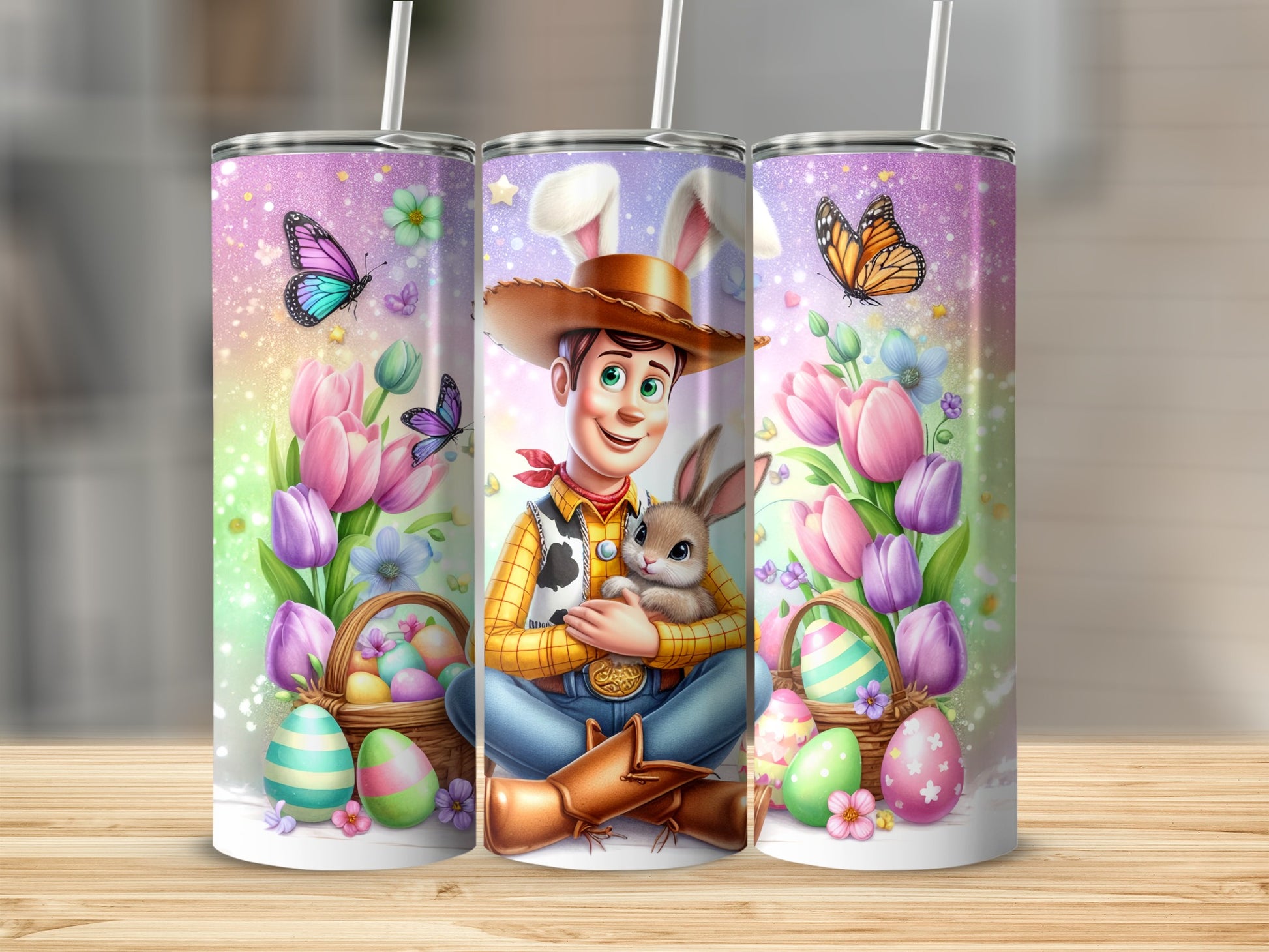 Cartoon Character with Flowers and Easter Eggs Tumbler