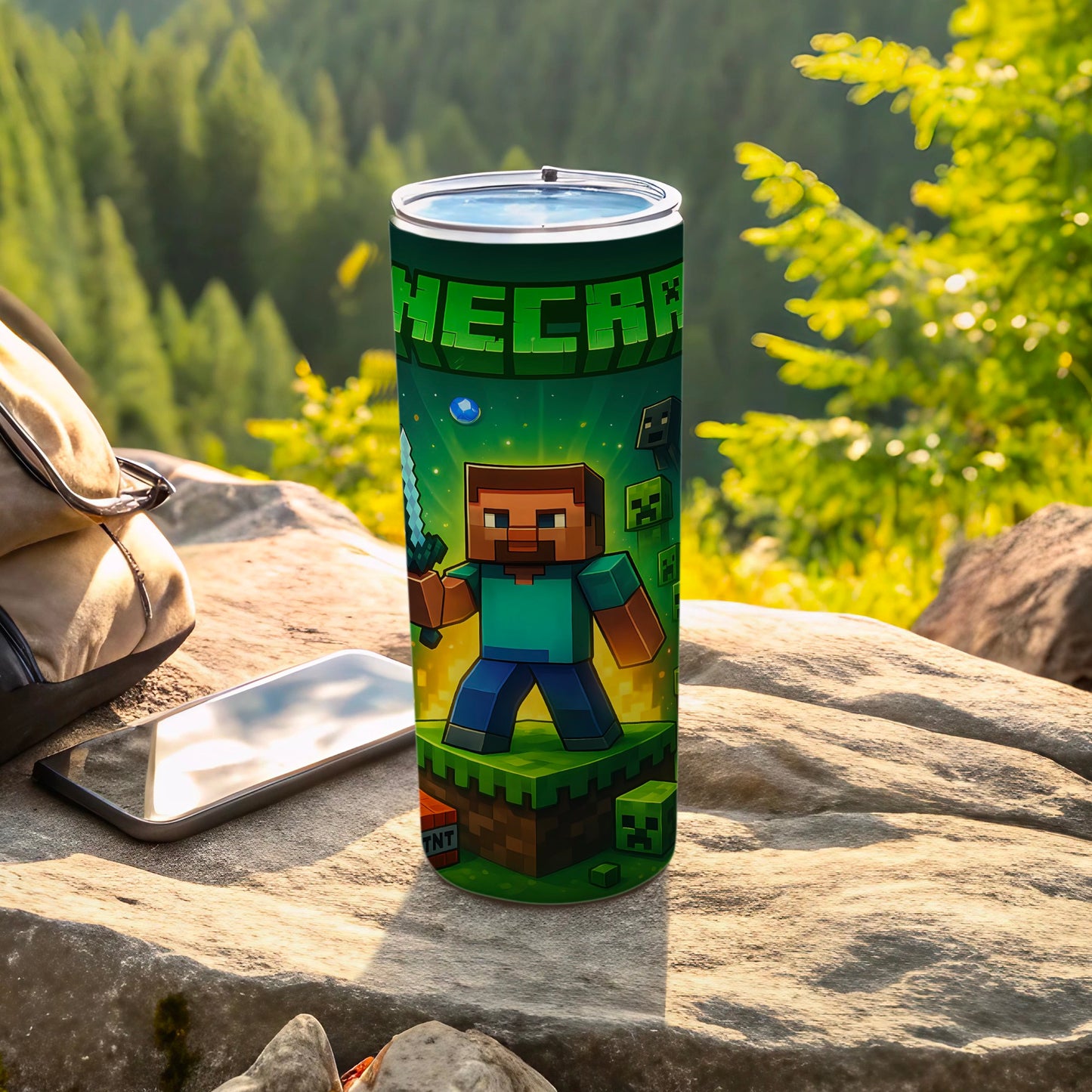 Minecraft Inspired Tumbler with Steve and Creeper Design