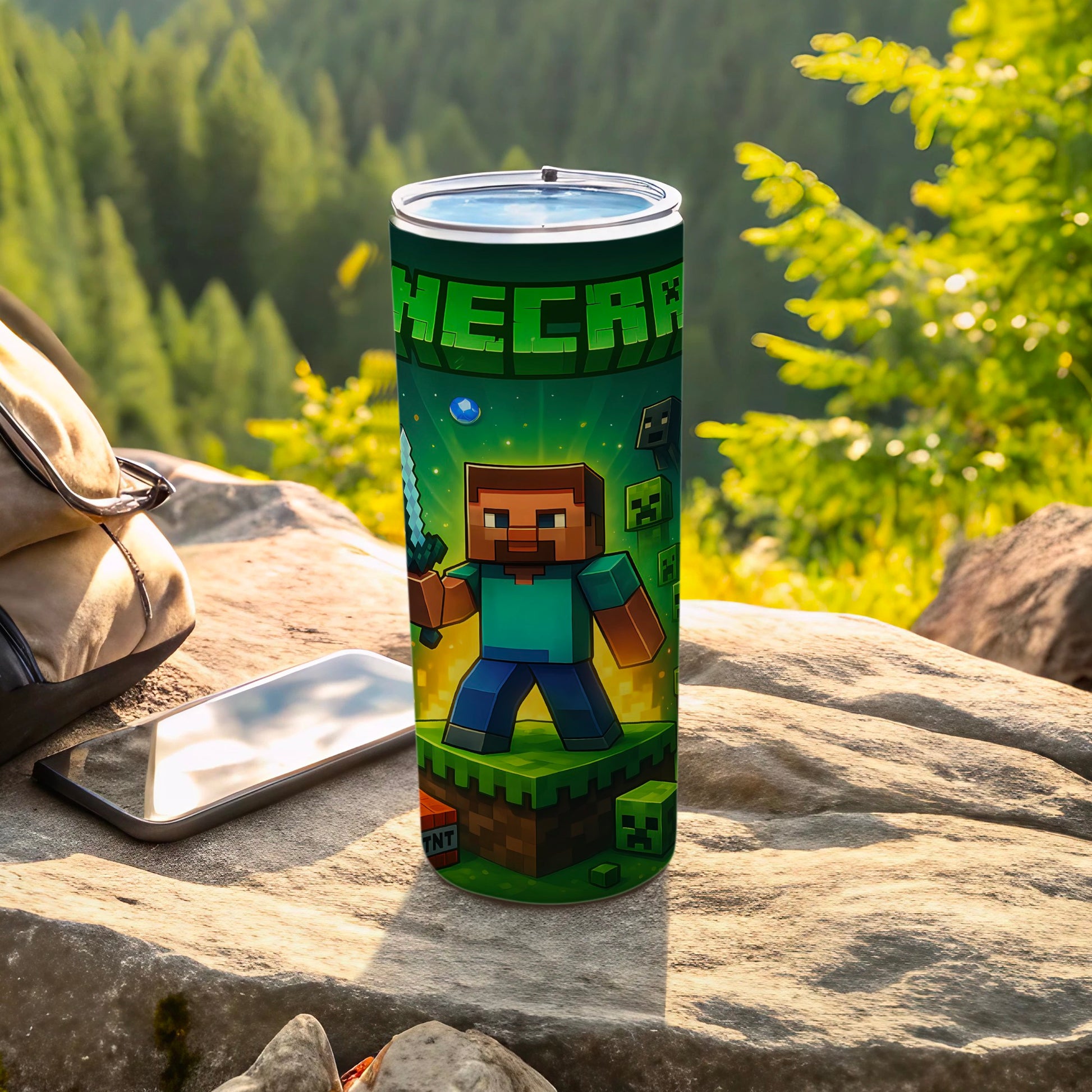 Minecraft Inspired Tumbler with Steve and Creeper Design