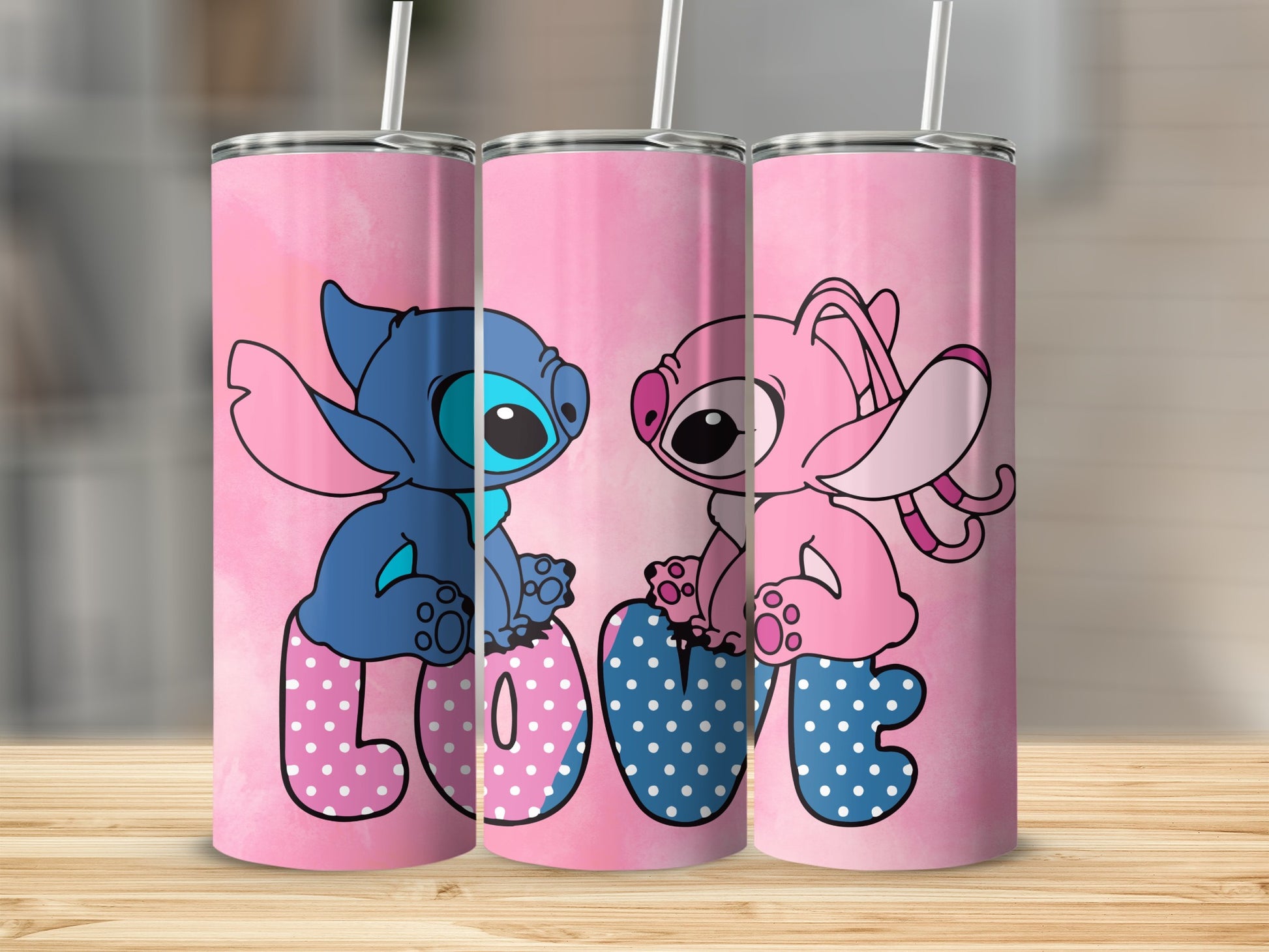 Cute Blue and Pink Characters Love Tumbler