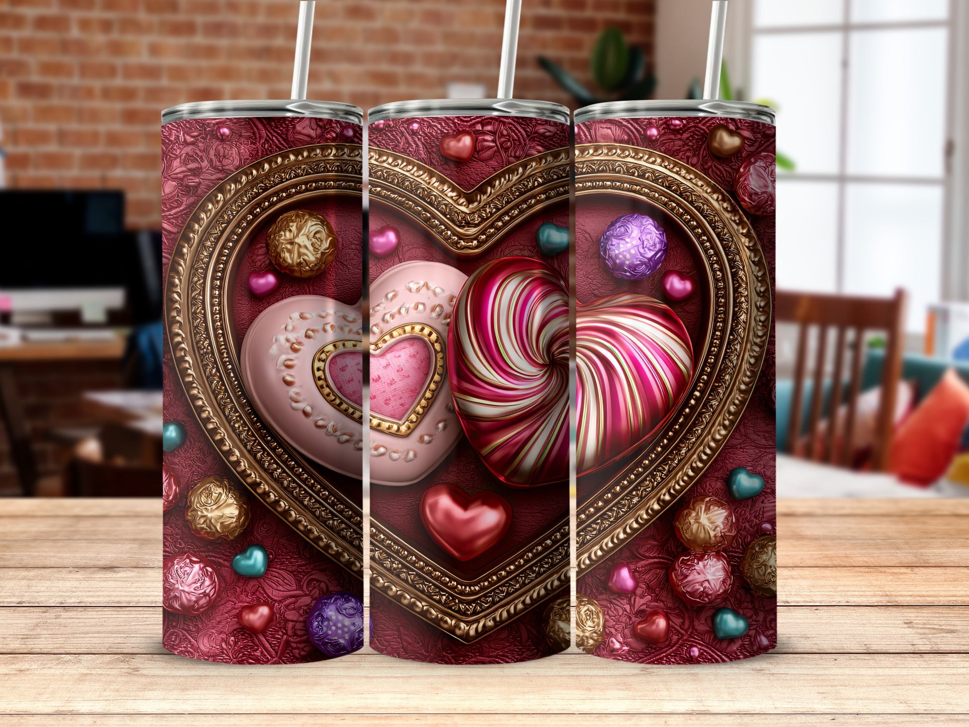 Heart Shaped Candy and Pearls on Tumblers Product