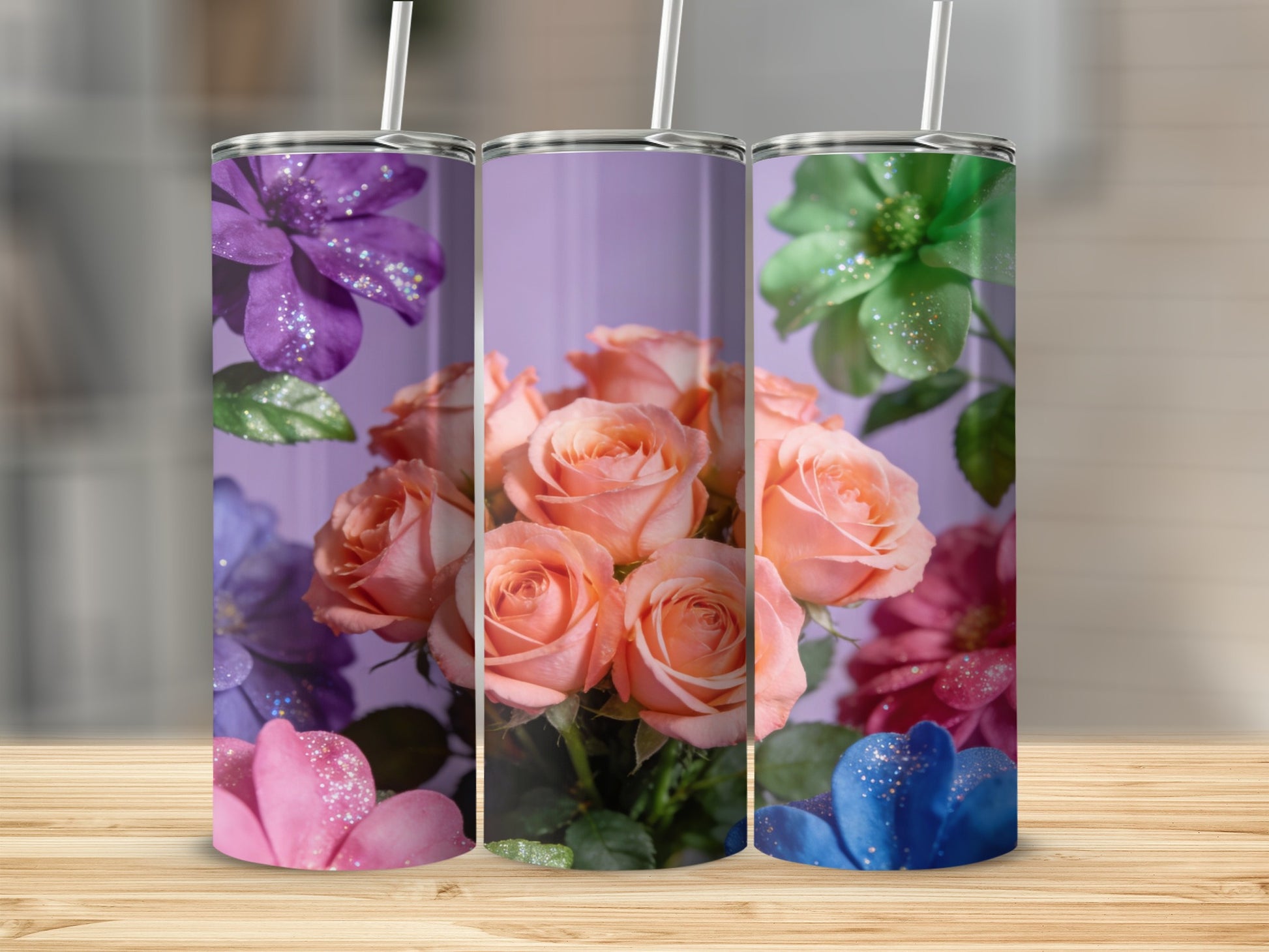 Colorful Floral Design Insulated Tumbler Cup 20oz