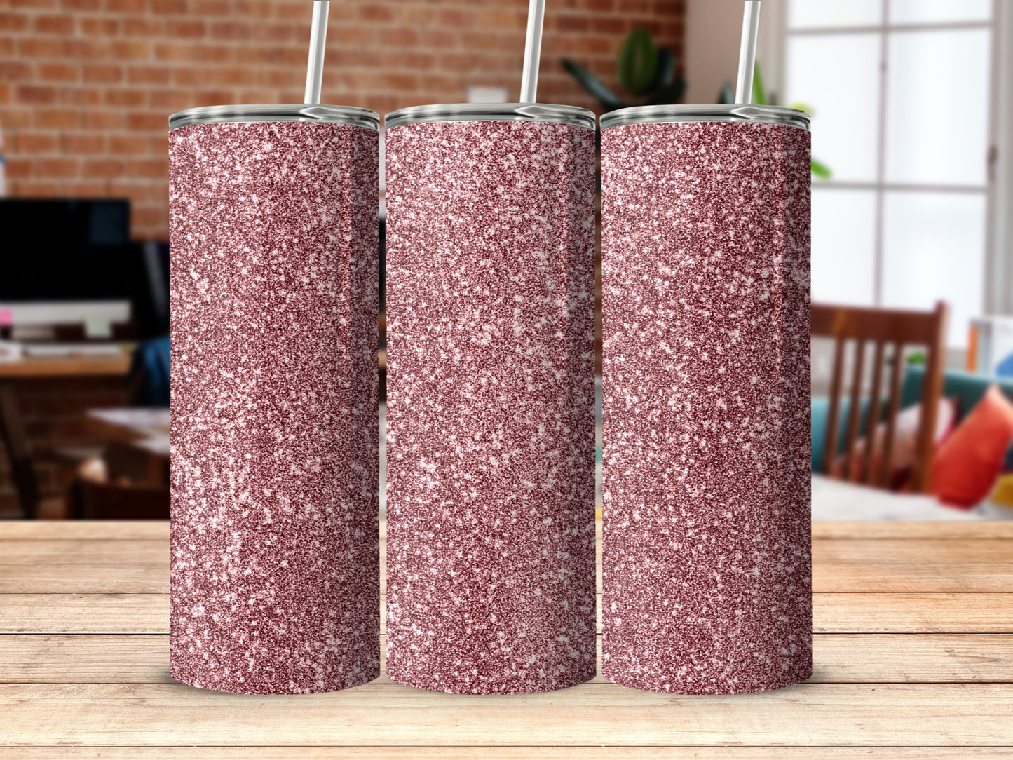 Sparkling Glitter Pink Insulated Tumbler Set