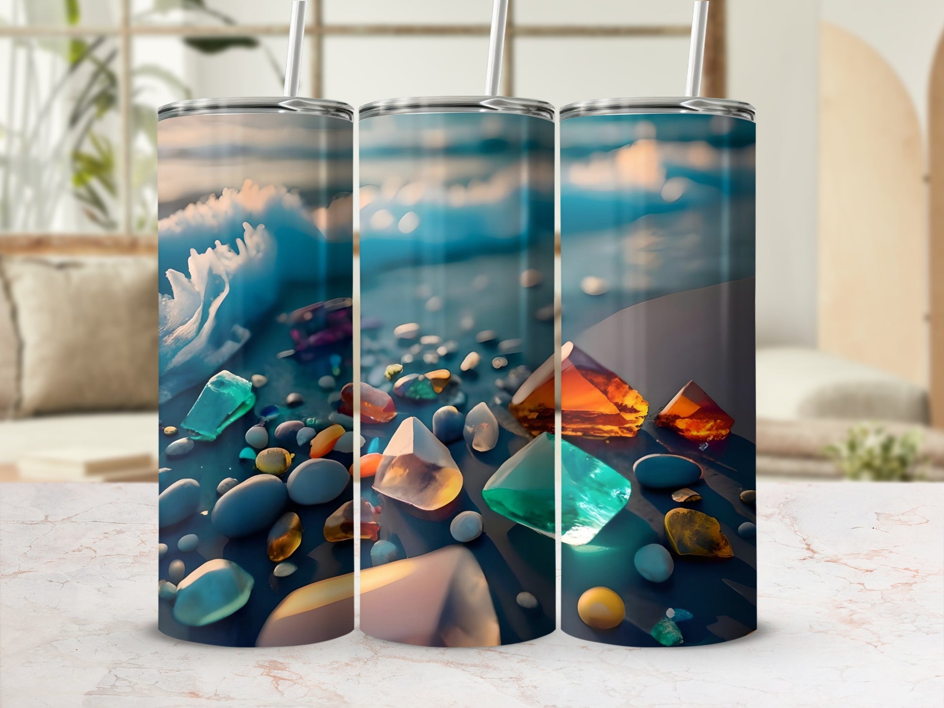 Vibrant gem and ocean theme travel tumbler product