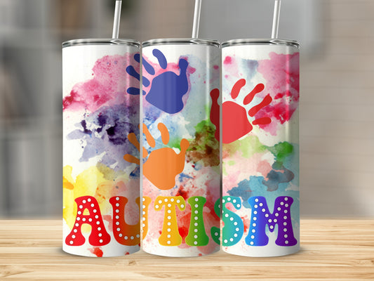 Colorful Autism Handprints Tumbler