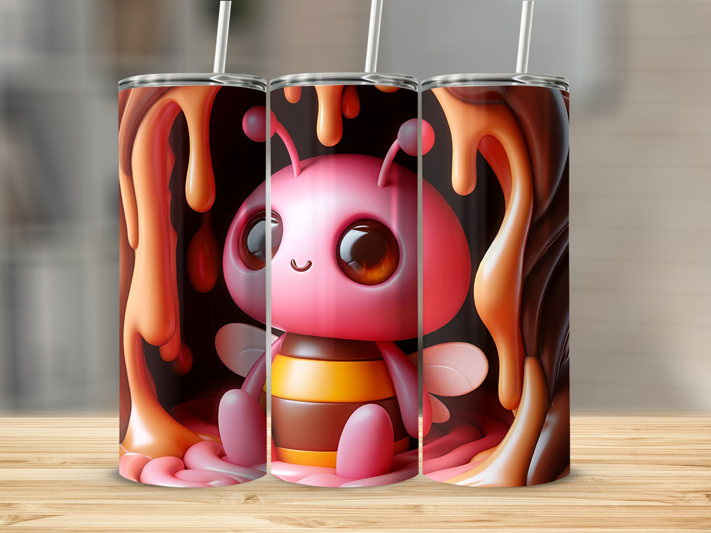 Cute Pink Bee With Honey Drips Art Tumbler