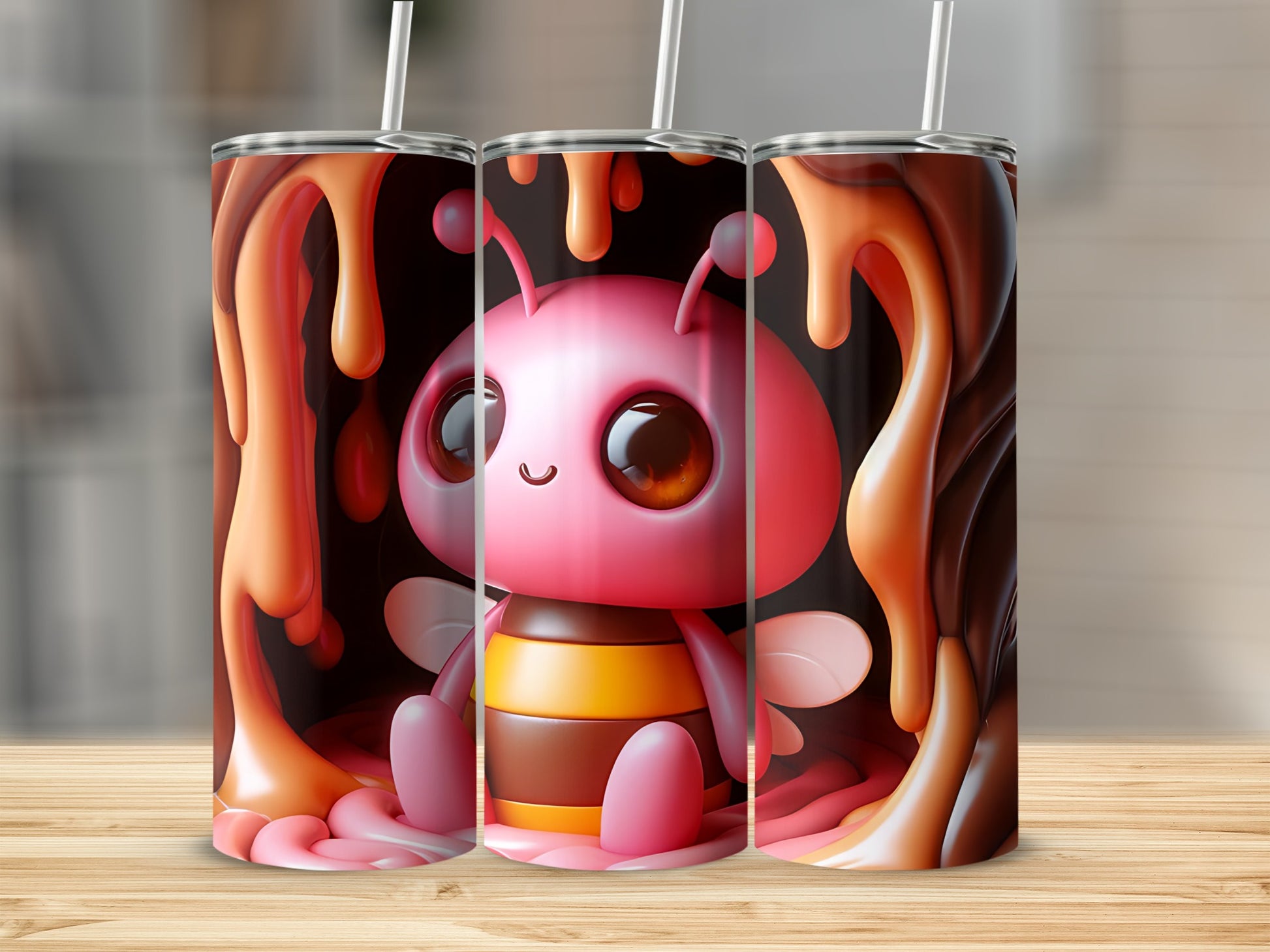 Cute Pink Bee With Honey Drips Art Tumbler