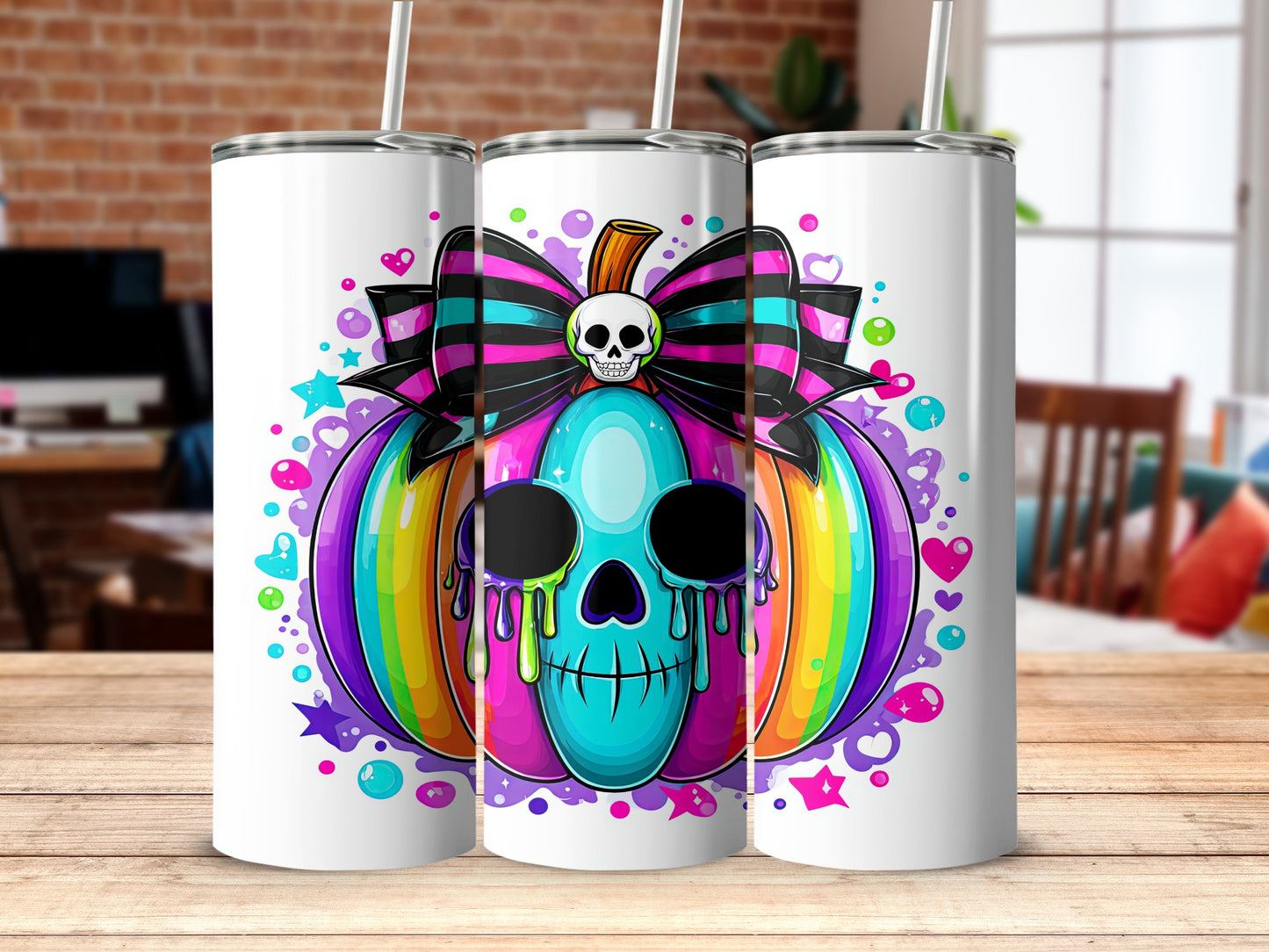 Colorful Skull Pumpkin Halloween Tumbler Product