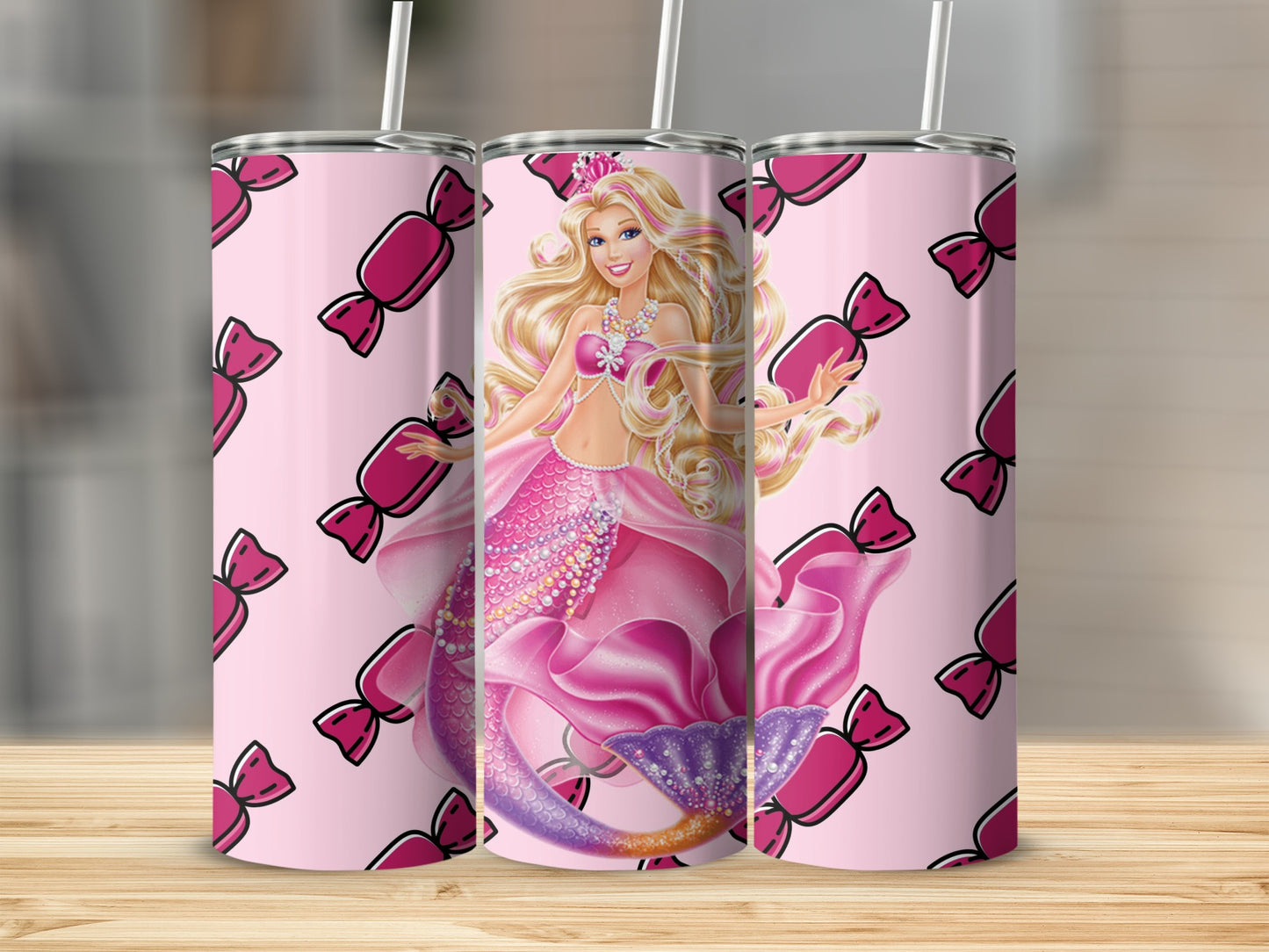 Barbie Mermaid and Candy Pattern Tumbler 20oz Cup