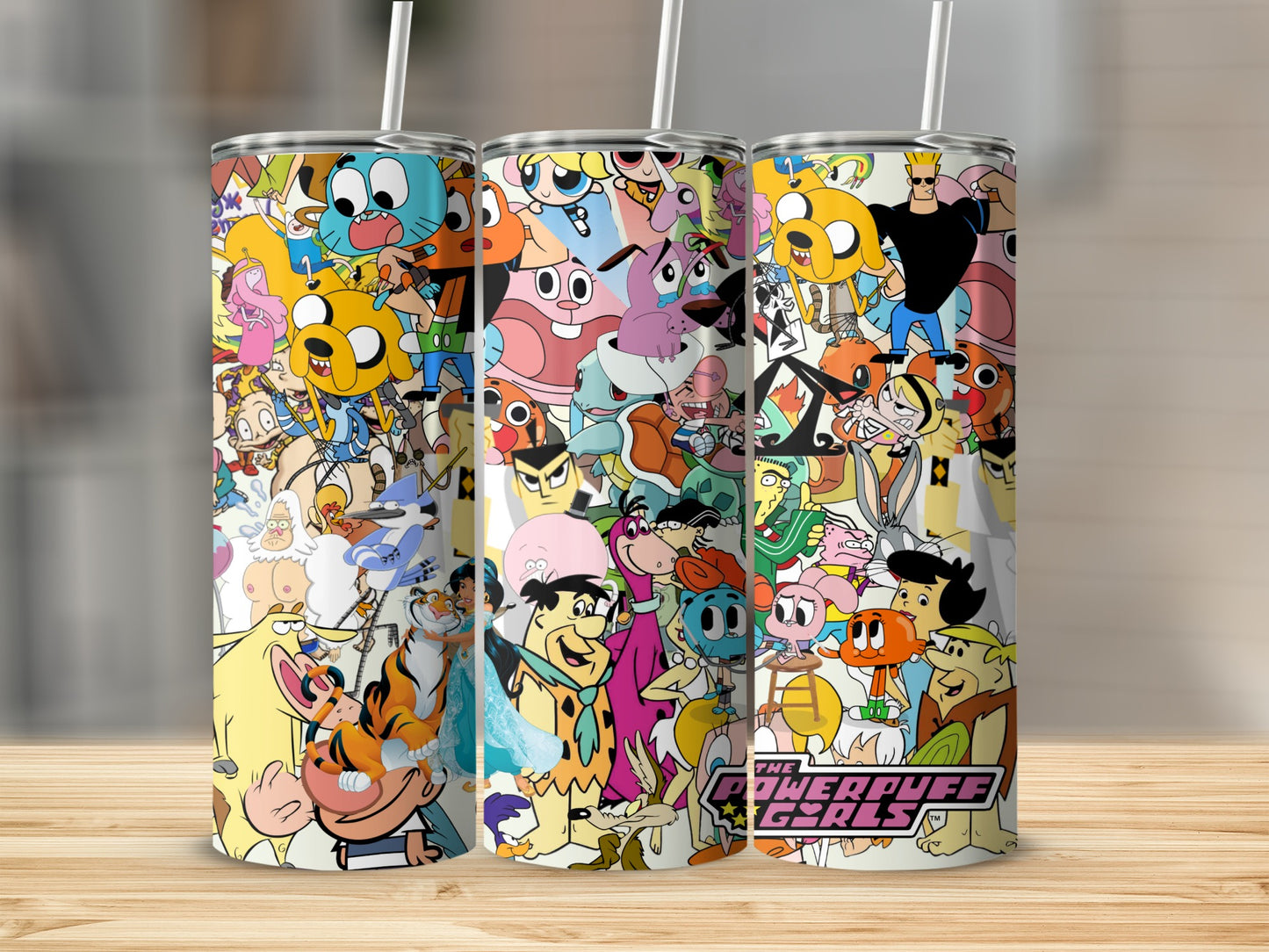 Cartoon Mania Nostalgic Character Collage Design Tumblers
