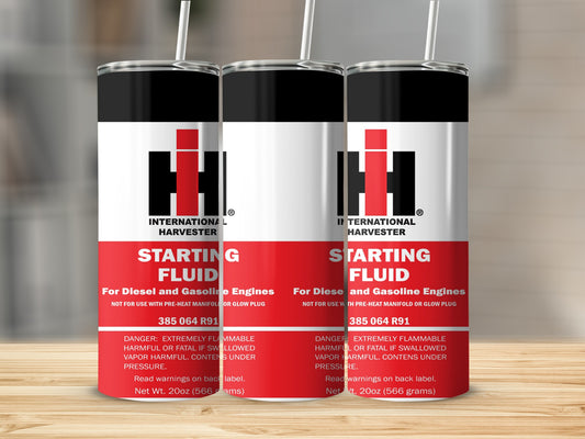 International Harvester Starting Fluid can with warnings and product number 385 064 R91.