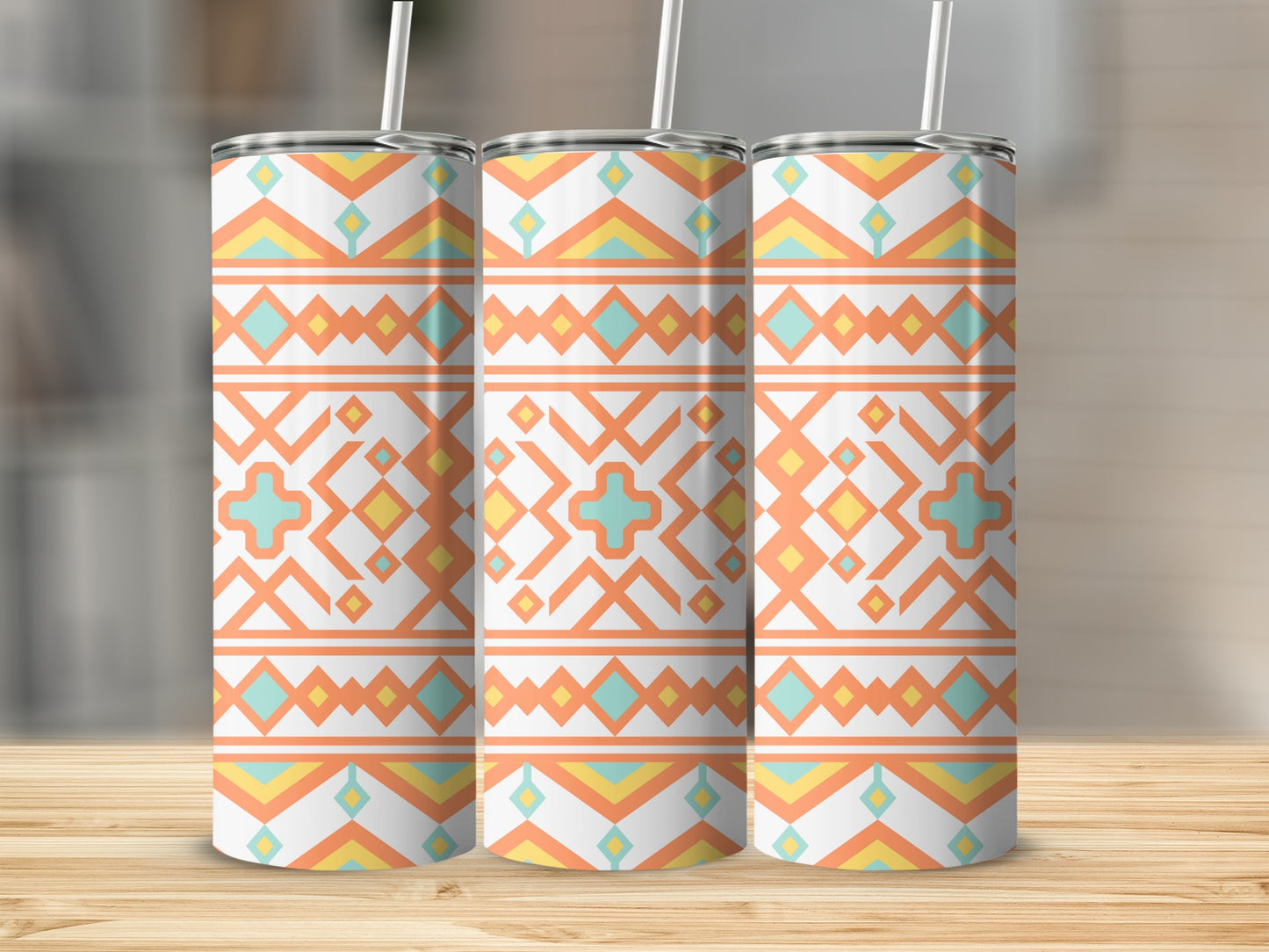 Colorful Geometric Pattern Tumbler with Straw Set