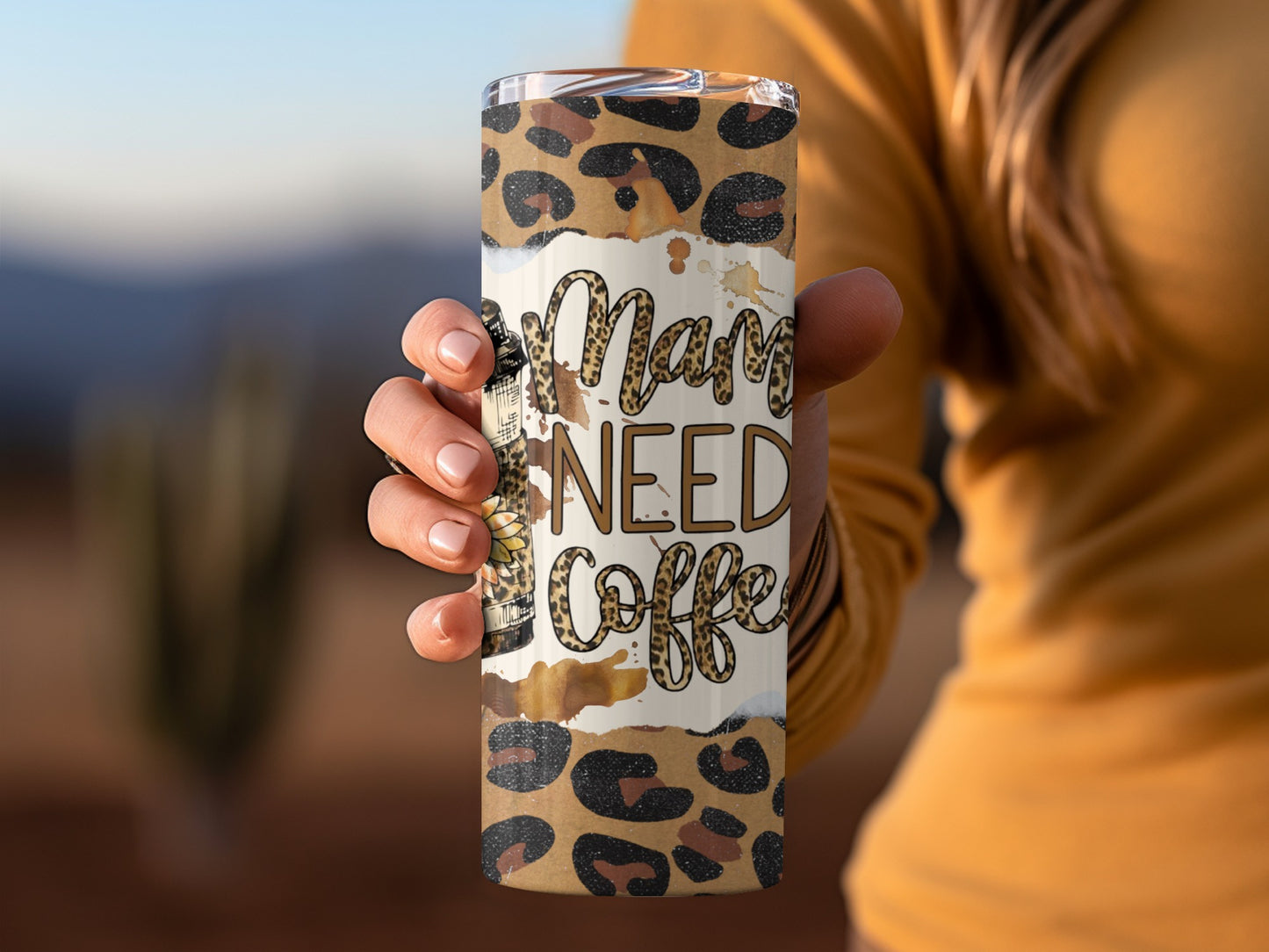 Mom Needs Coffee Leopard Print Travel Mug