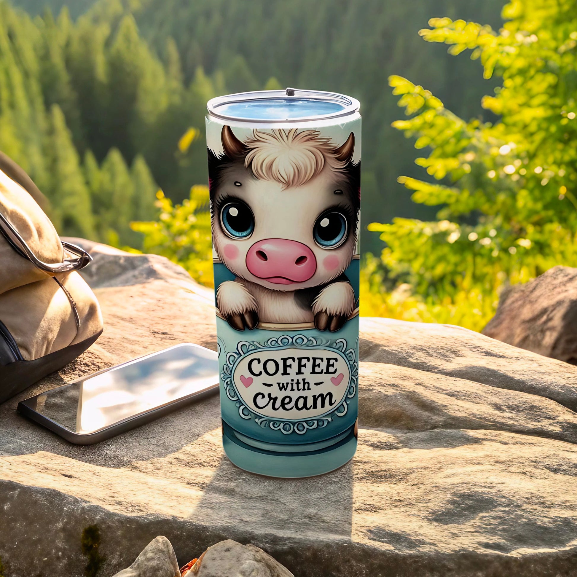 Cute Cow Design Coffee with Cream Travel Tumbler