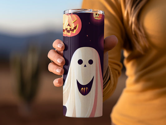 Spooky Ghost and Pumpkin Halloween Themed Tumbler