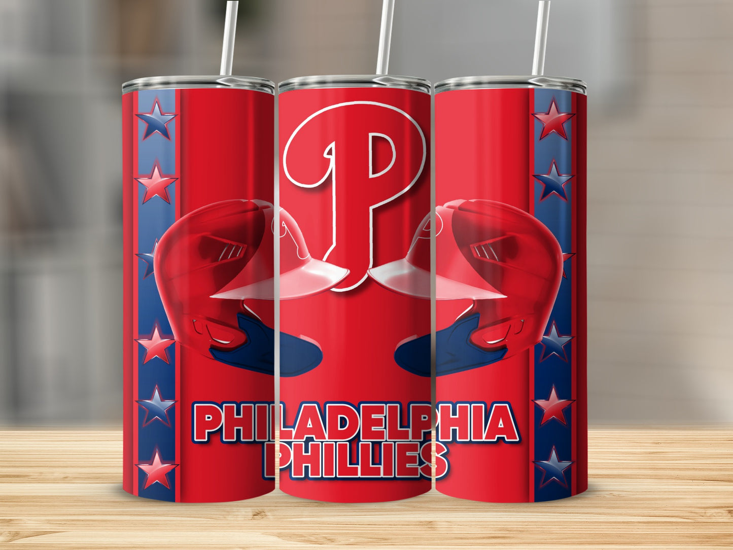 Philadelphia Phillies Helmets Emblem on Red Backdrop Tumblers