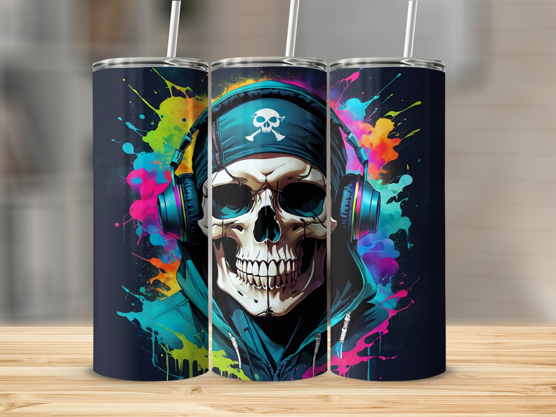 Colorful Skull with Headphones Tumbler