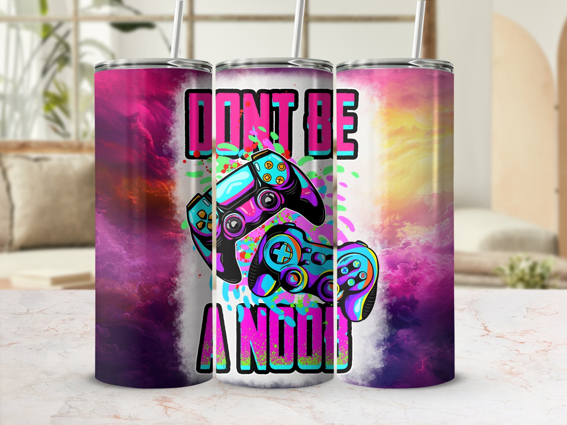 Vibrant Don't Be A Noob Gaming Tumbler With Lid