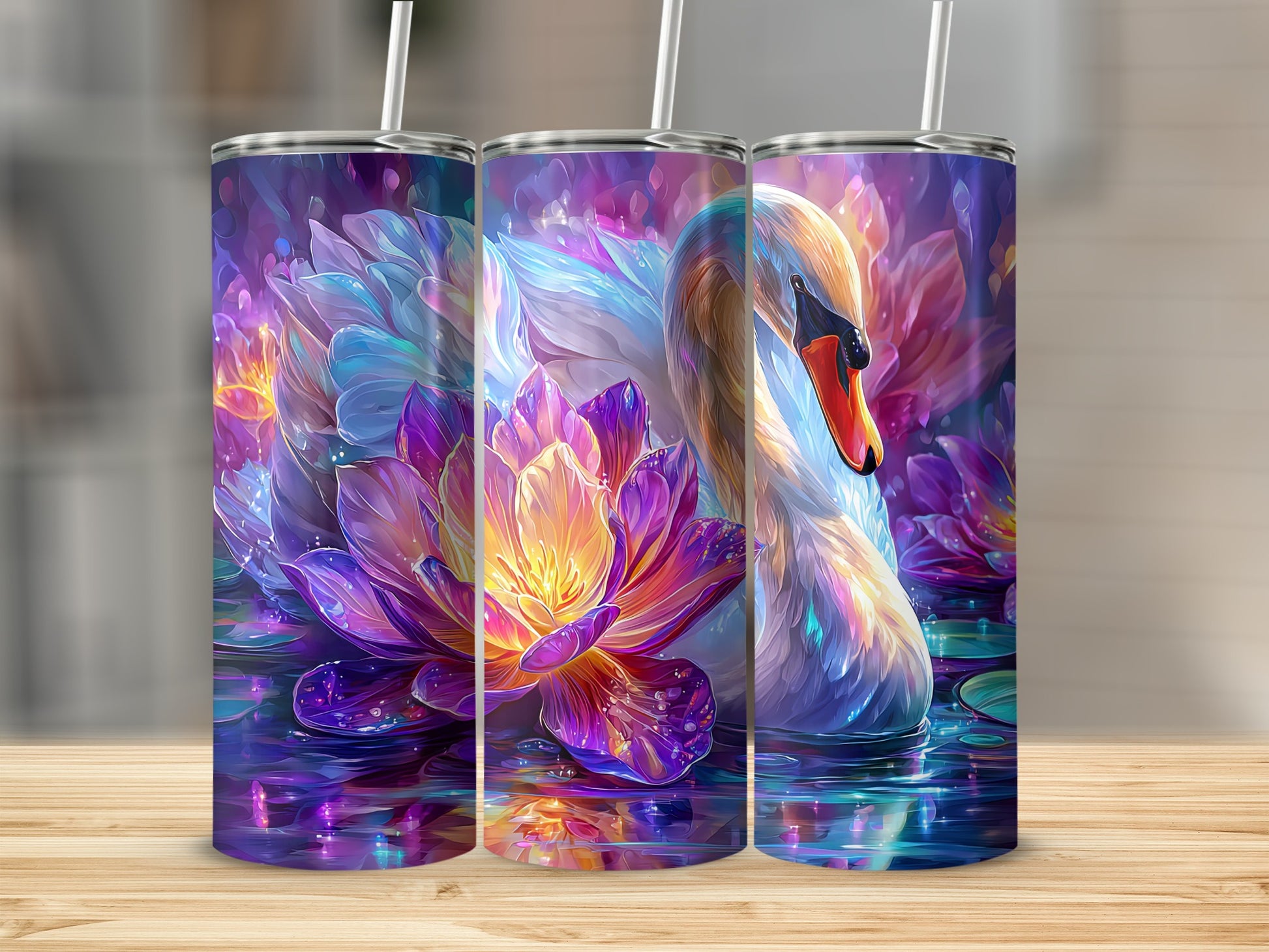 Vibrant Swan and Flowers Themed Tumbler for Sale