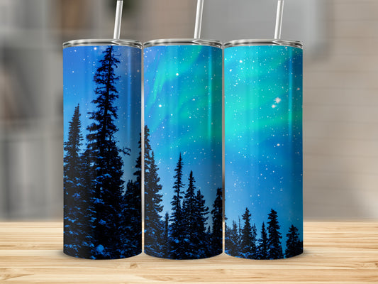 Northern Lights Forest Night Sky Scene Tumbler