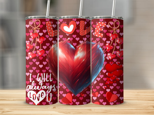 Romantic Hearts and Love Tumbler Design for Valentine's Day