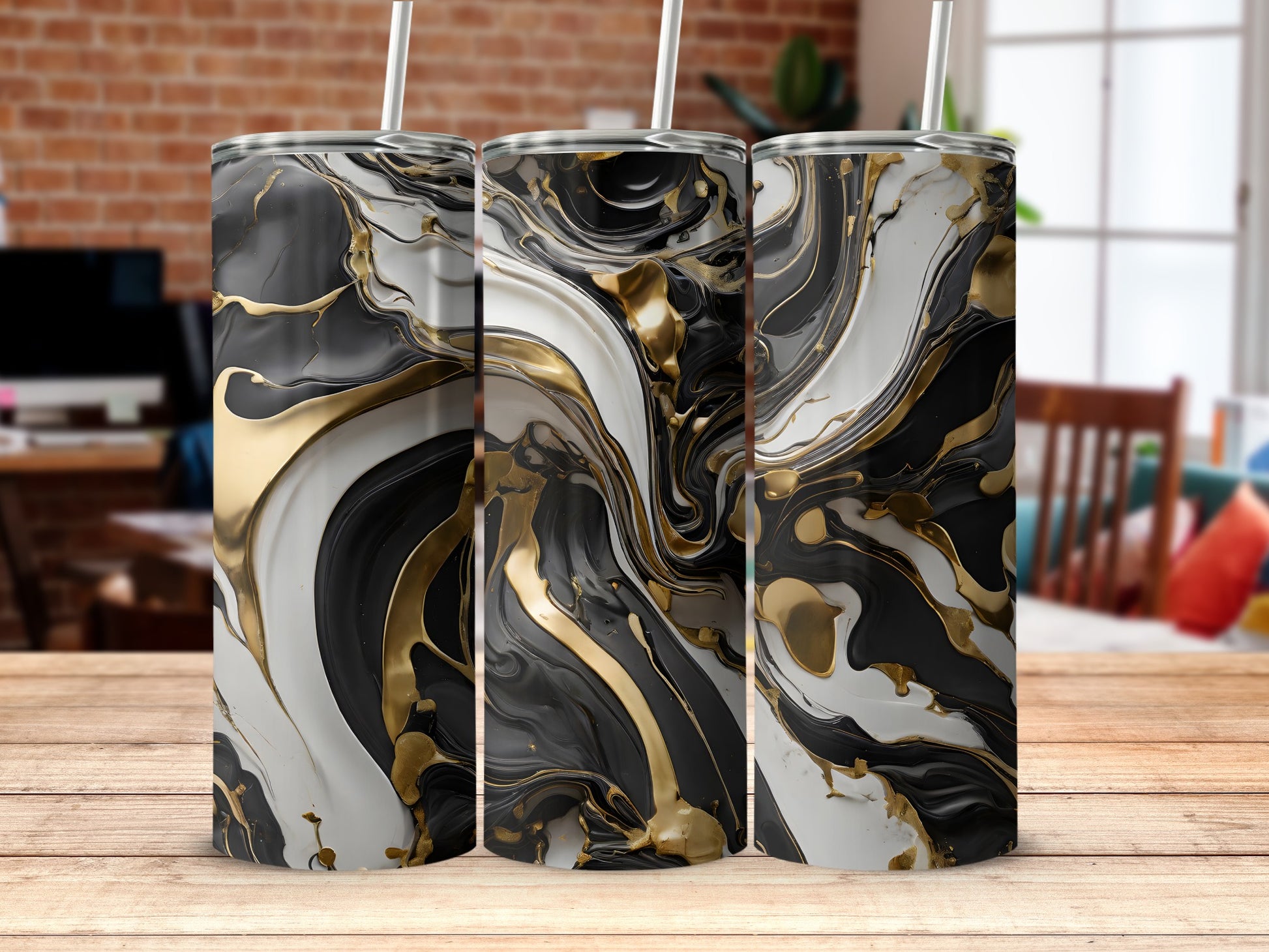 Black Gold White Marble Abstract Swirl Tumbler product type