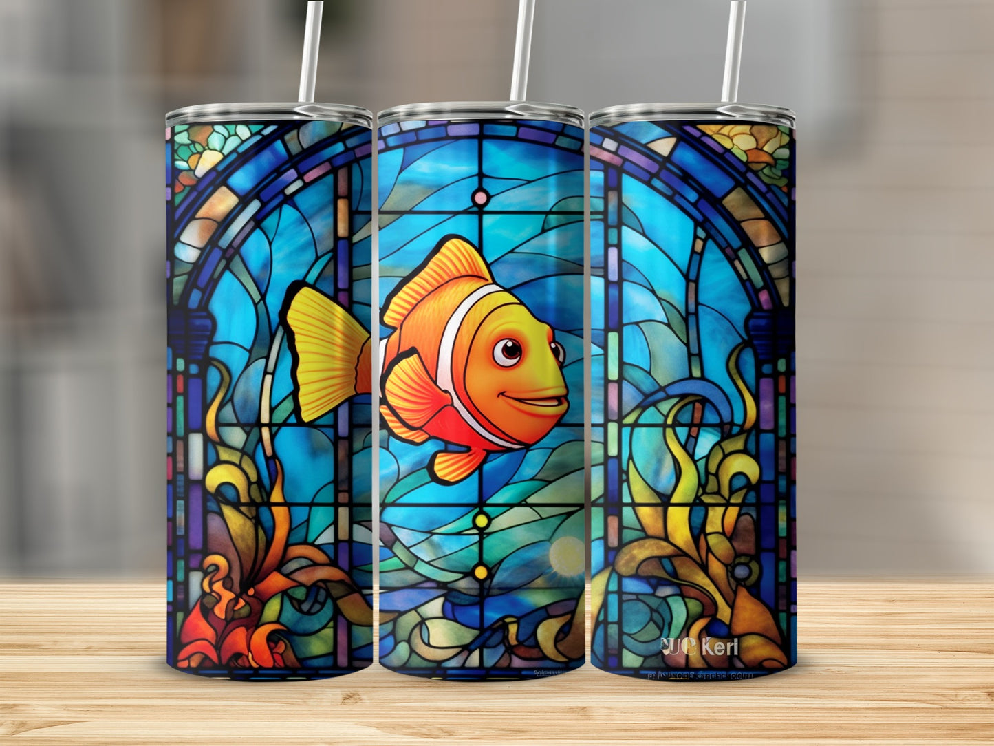 Colorful Stained Glass Clownfish Design Tumbler