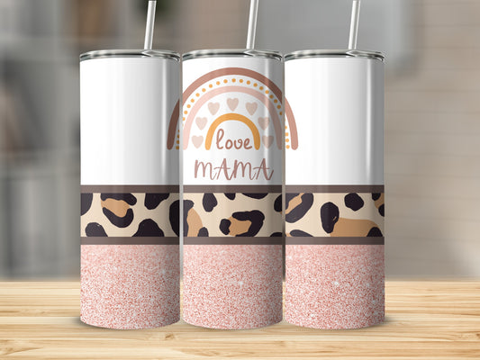 Love Mama Rainbow Leopard Print Tumbler for Moms
