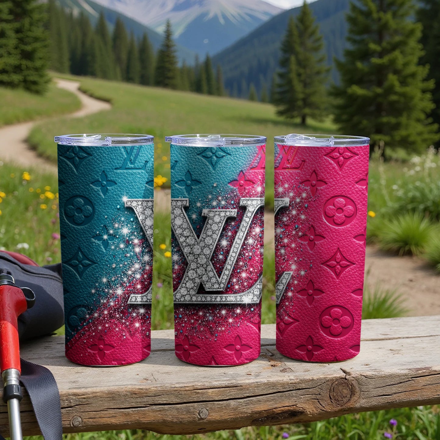 Sparkling Pink and Blue Designer Travel Tumblers