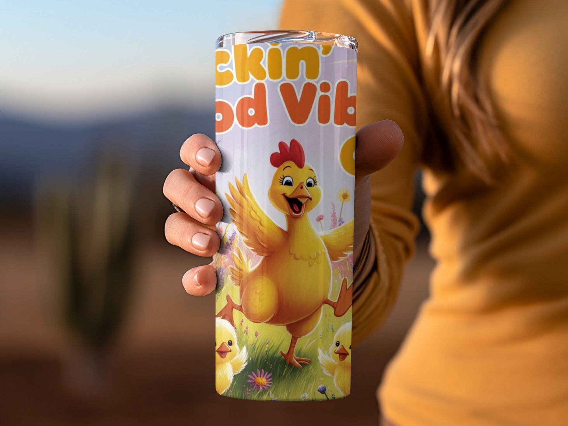Kickin' Good Vibes Chicken Cartoon Drinking Tumbler