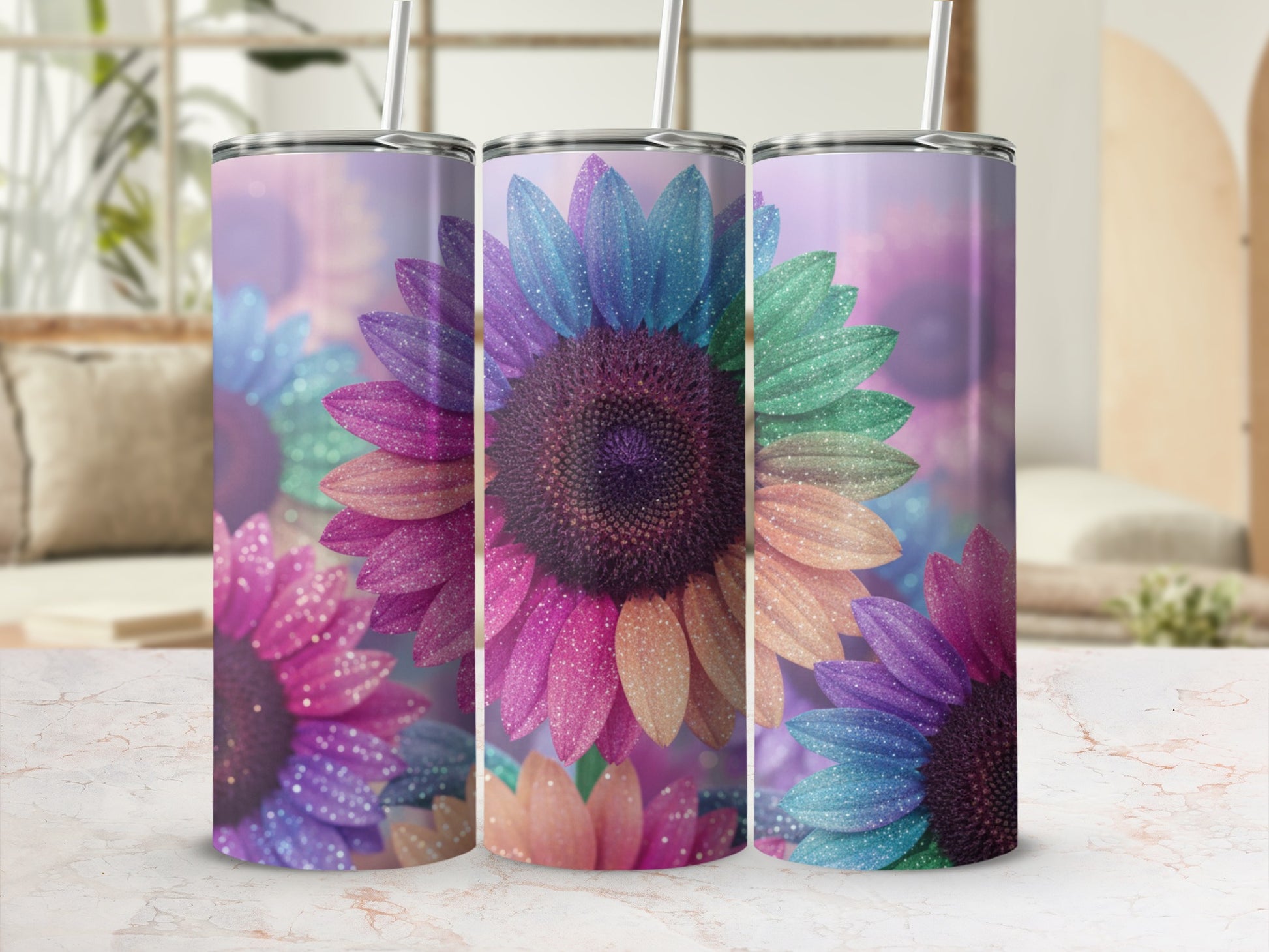 Colorful Sunflower Design Stainless Steel Tumbler Cup
