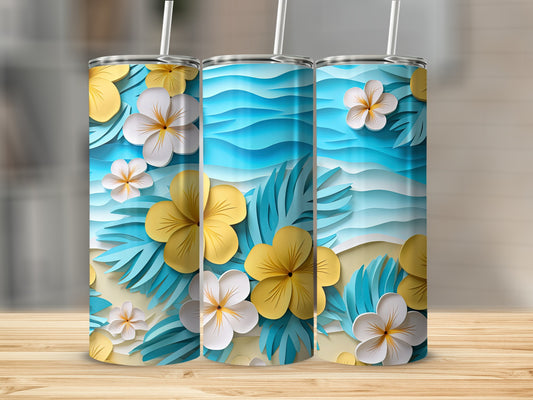 Tropical Floral Patterned Tumbler With Straw