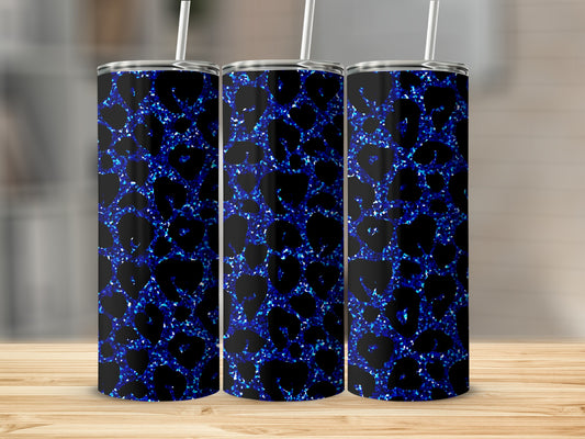 Blue Leopard Print Tumbler with Straw Tumbler Cup