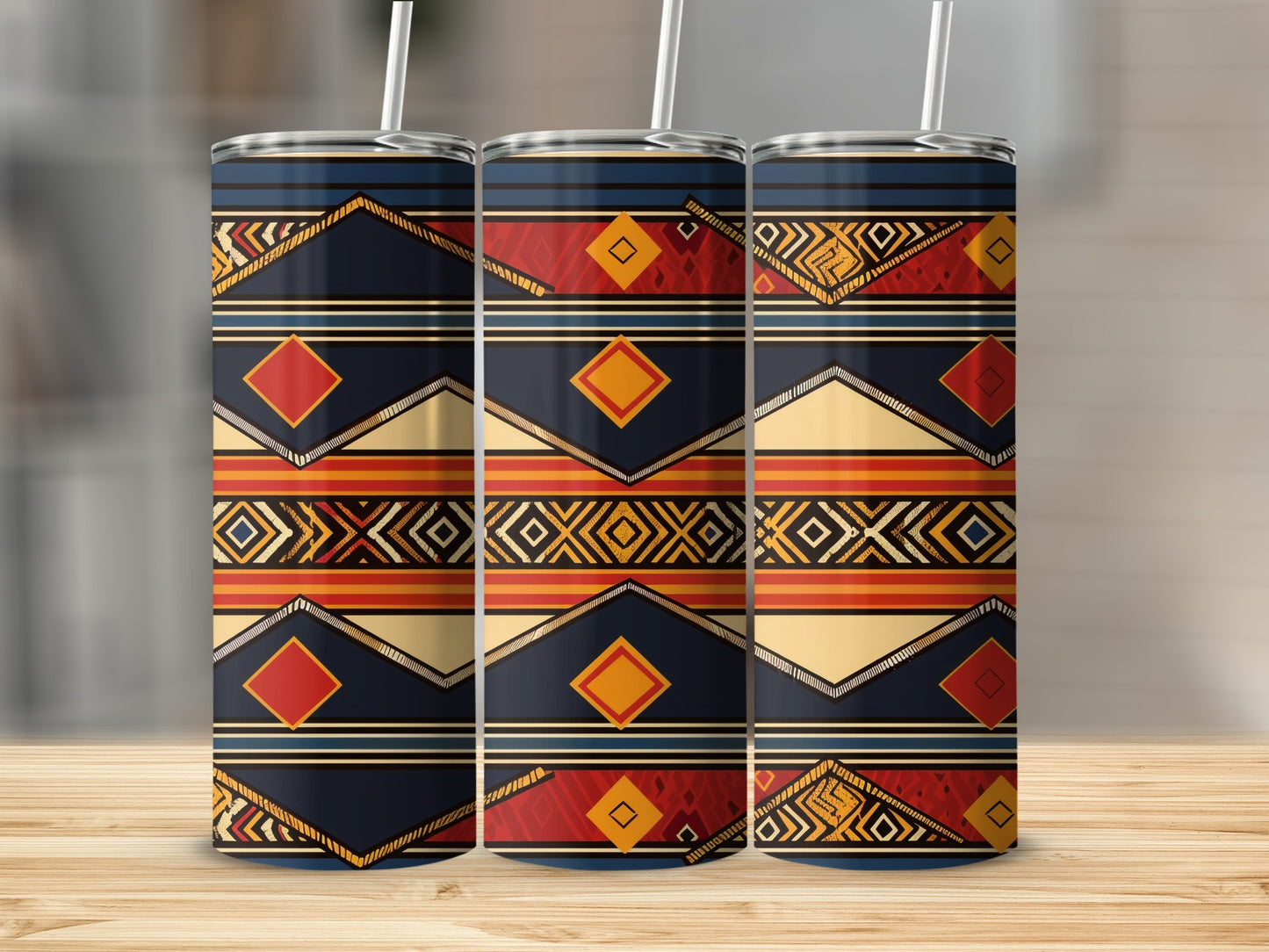 Vibrant Geometric Tribal Pattern Travel Tumbler Cup