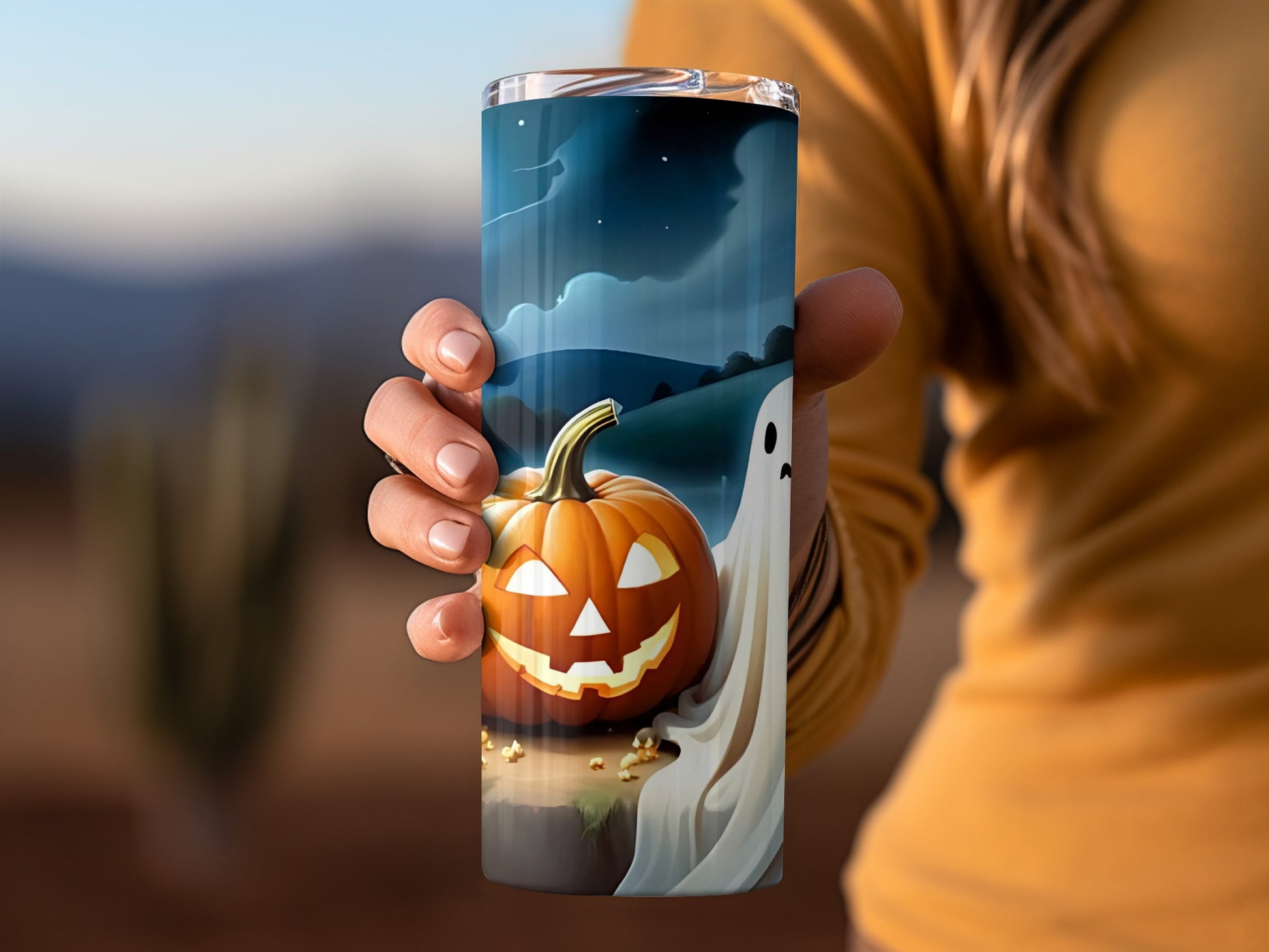 Halloween Pumpkin and Ghost Tumbler Cup Product