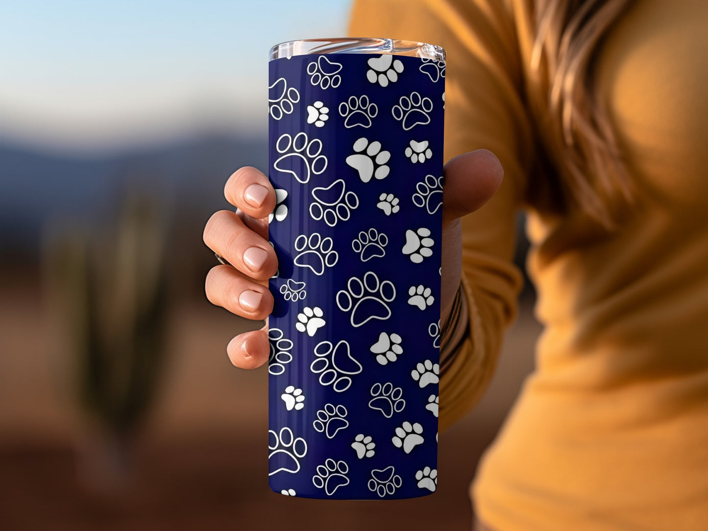 Blue Tumbler with White Paw Prints Design Tumbler
