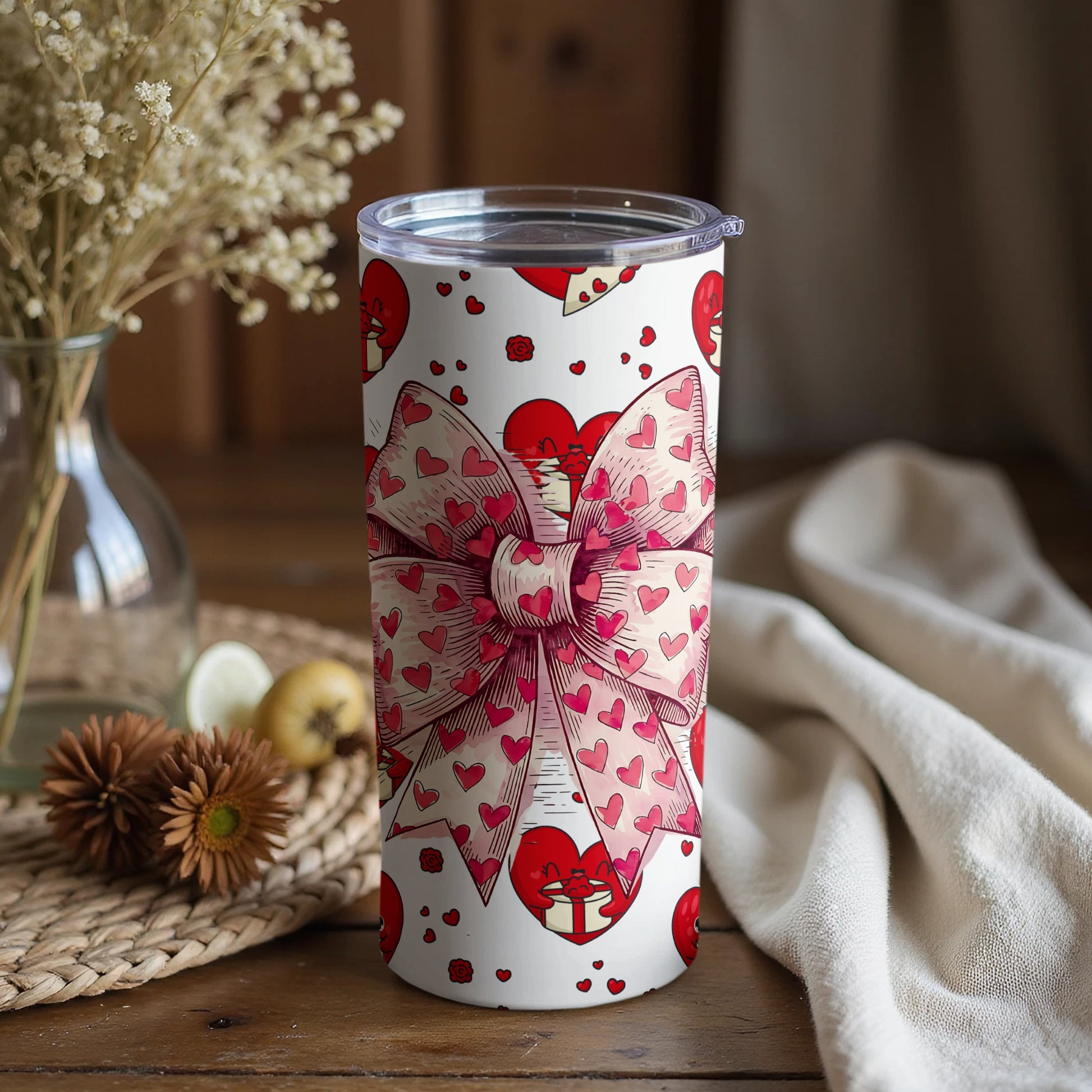 Valentine Hearts and Pink Bow Design Tumbler