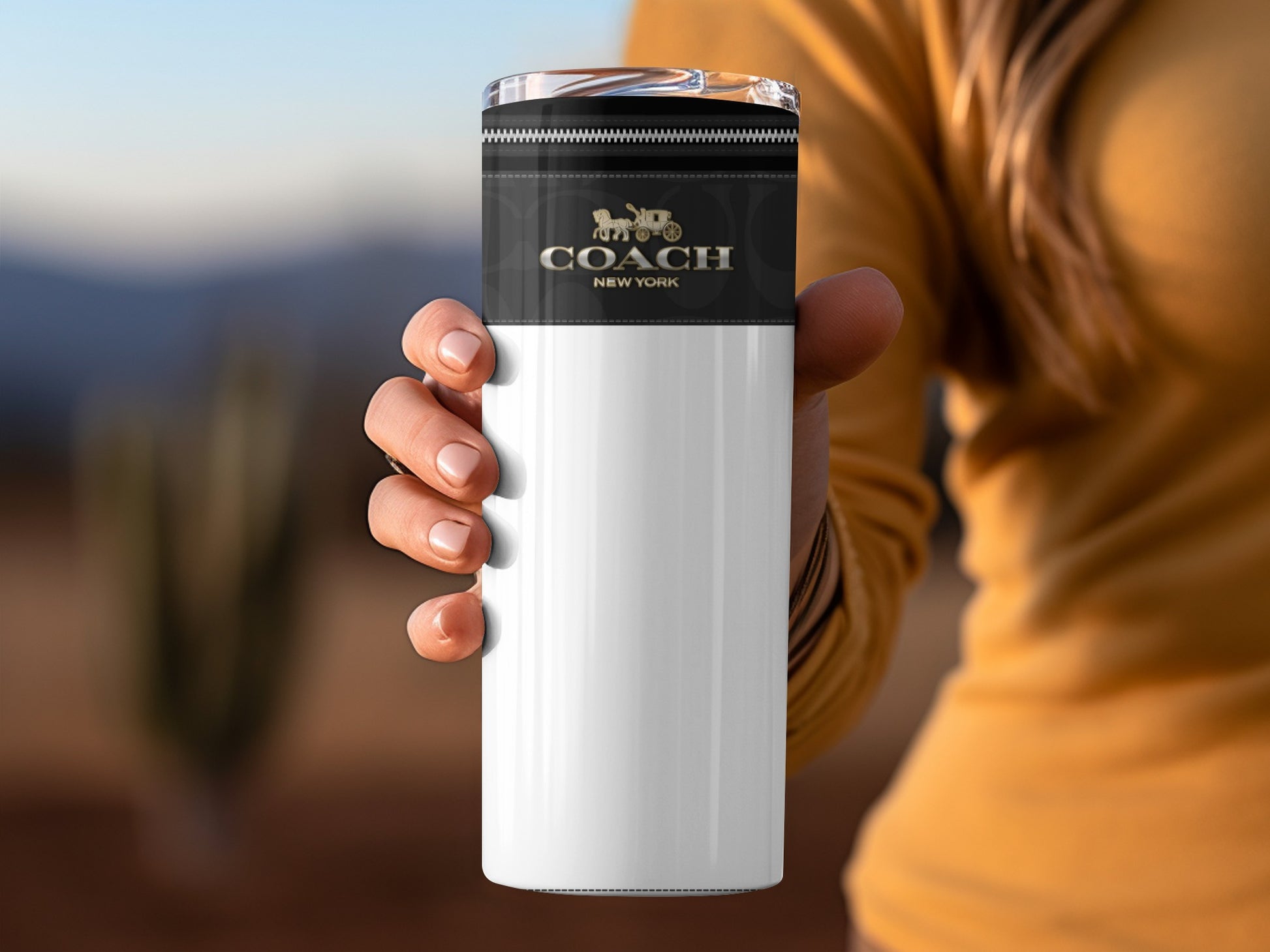 Coach New York Branded White Travel Tumbler