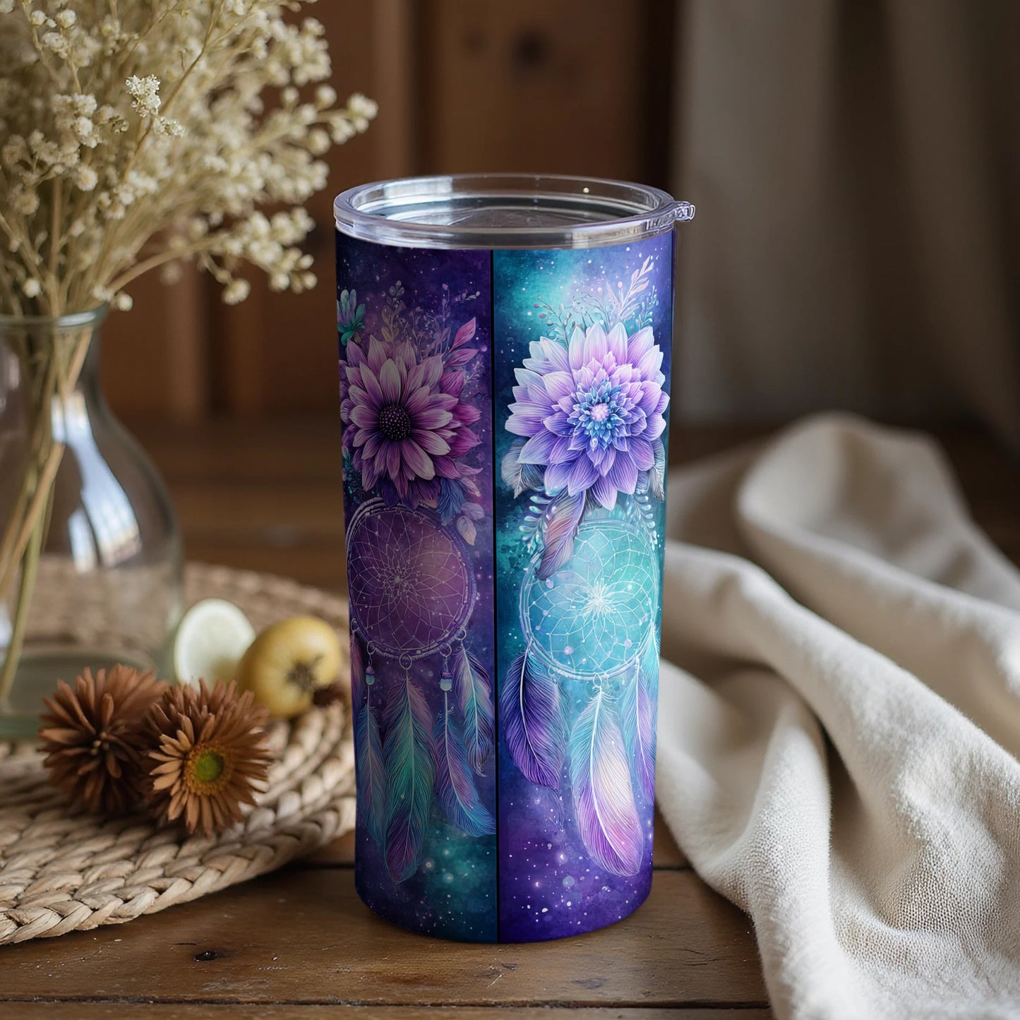 Dreamcatcher Flower Design Insulated Tumbler Cup