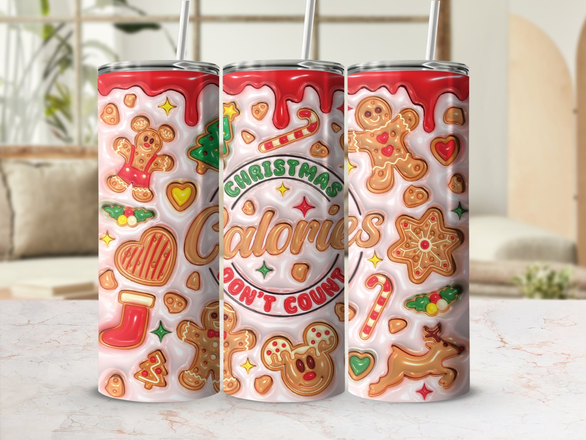 Christmas Calories Don't Count Gingerbread Design Tumbler