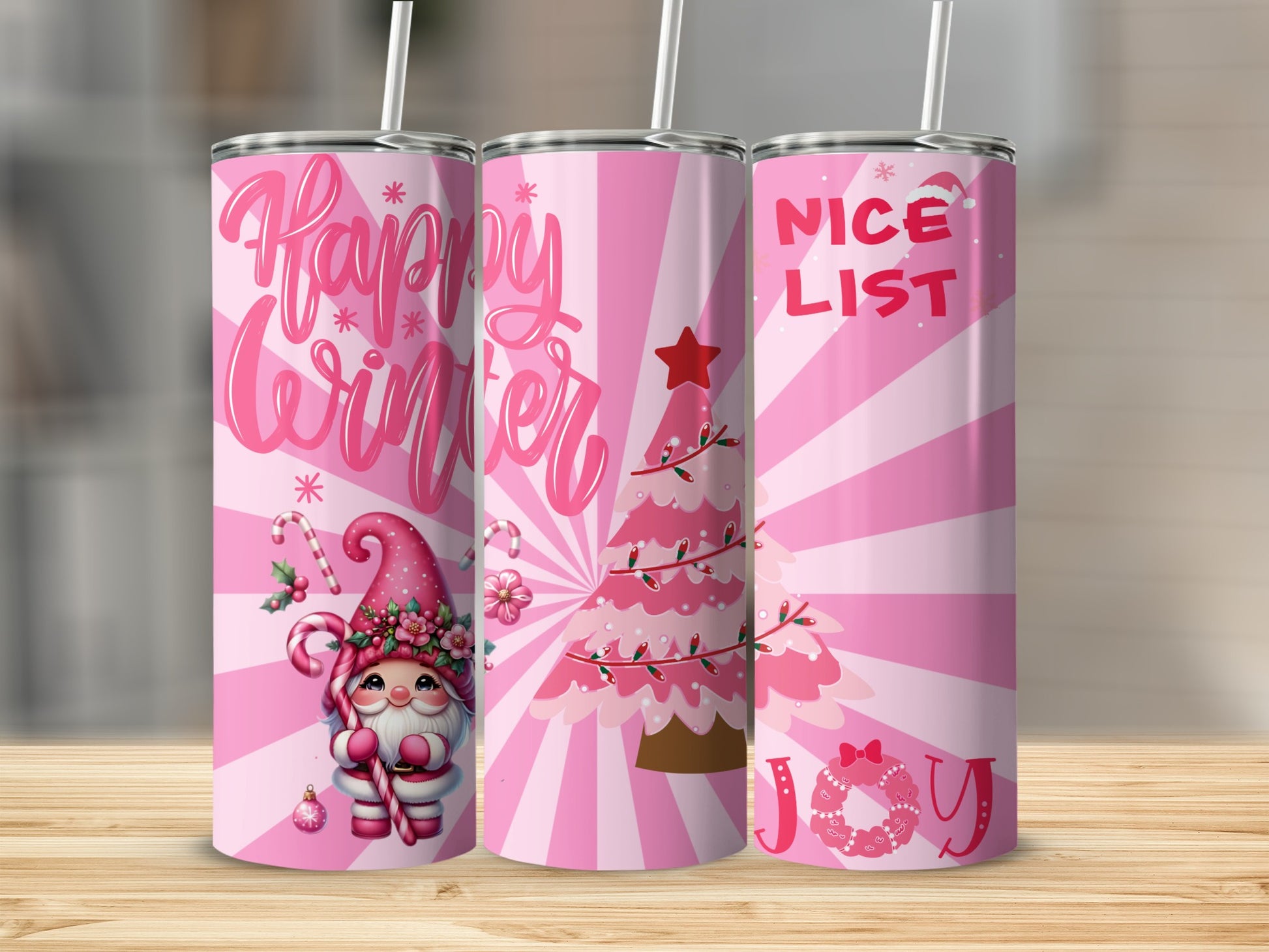 Happy Winter Nice List Joy Pink Tumbler