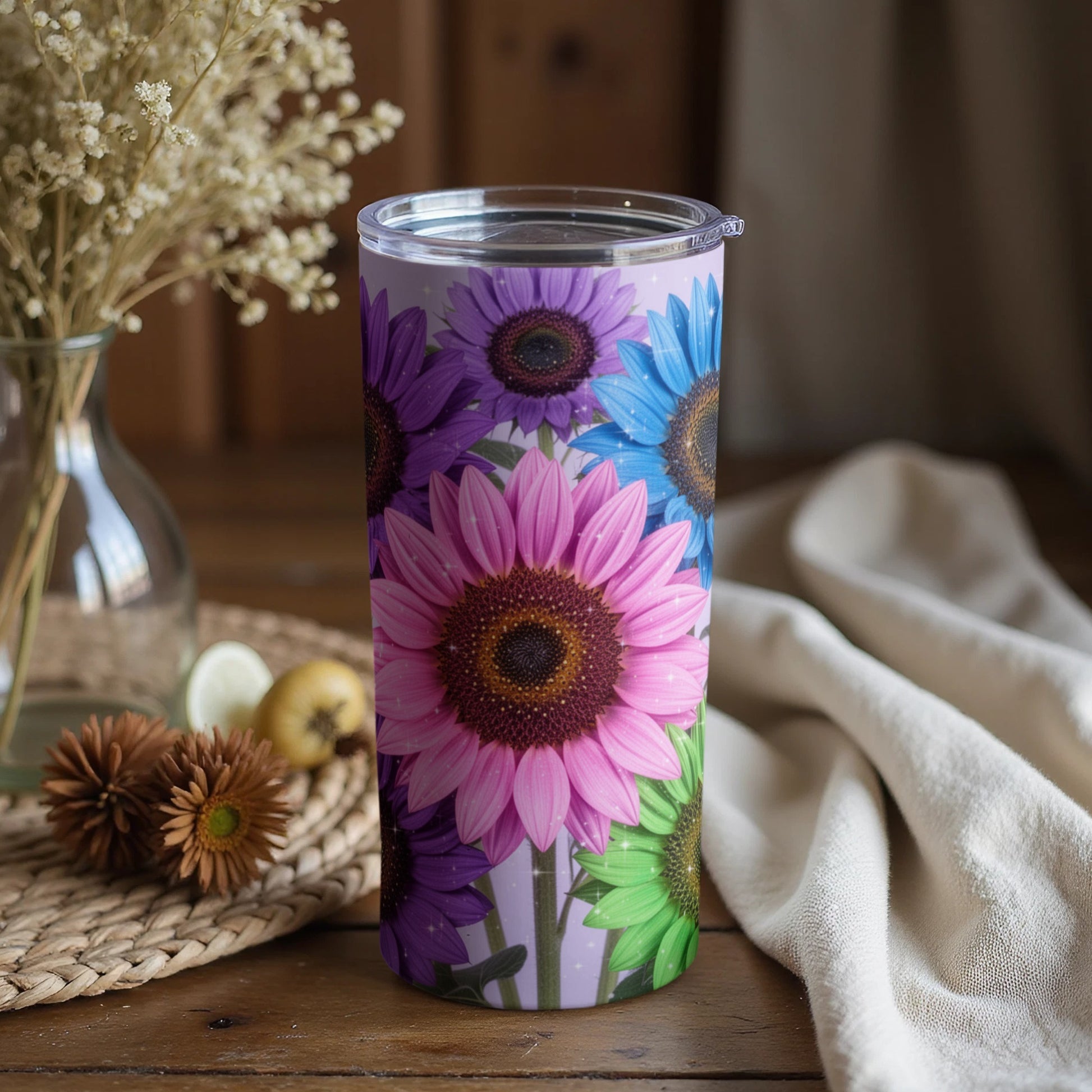 Colorful Sunflower Design Insulated Tumbler Cup