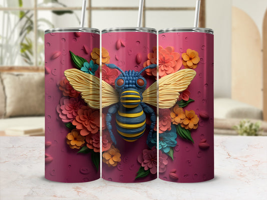Three tumblers with a bee and floral design.