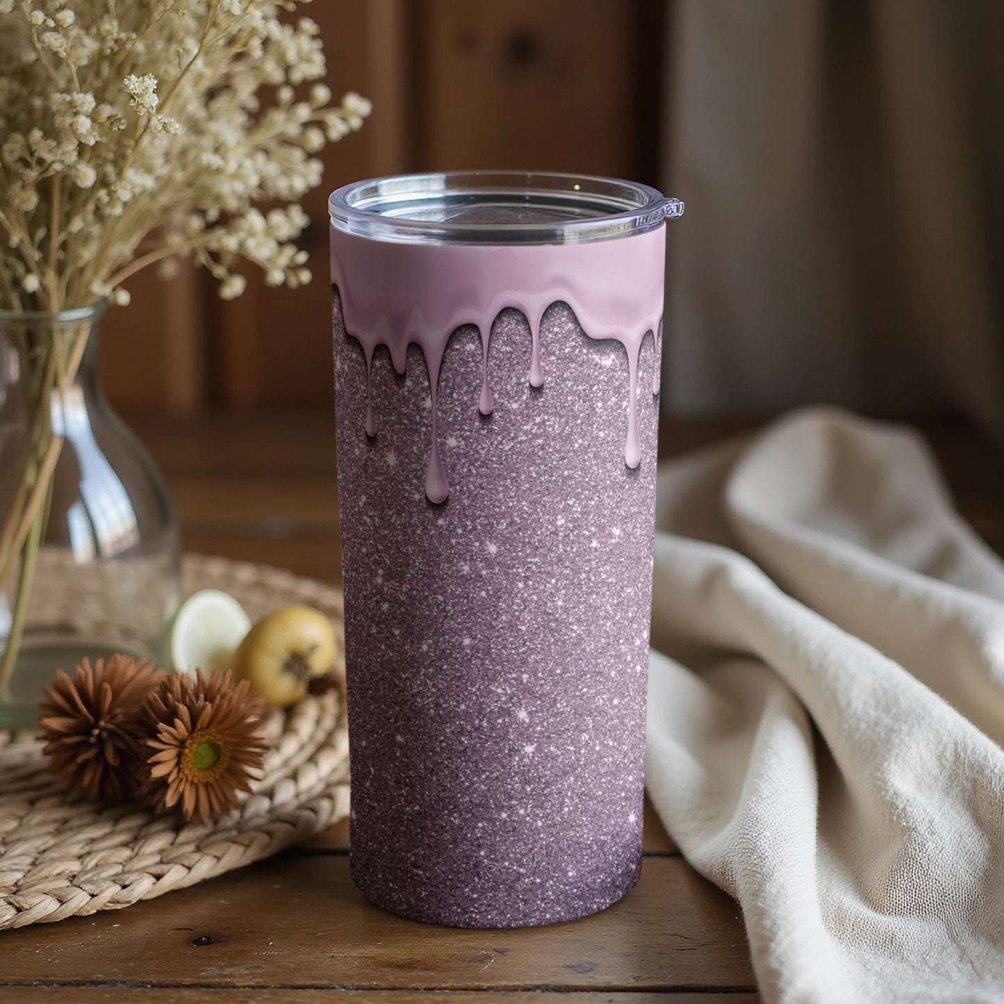 Sparkling Glitter and Dripping Lavender Tumbler