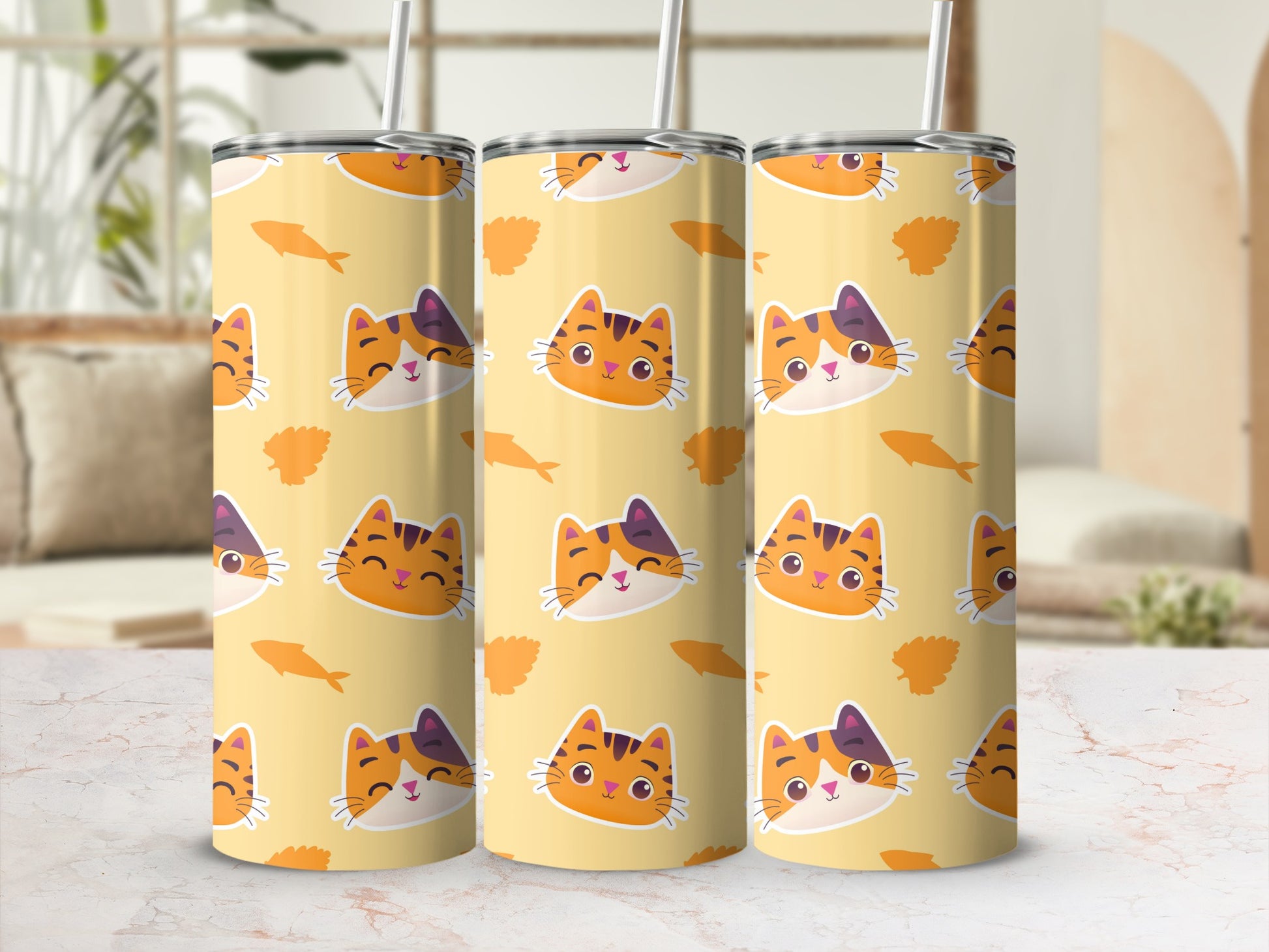 Cute Cartoon Cat Print Tumblers for Daily Use