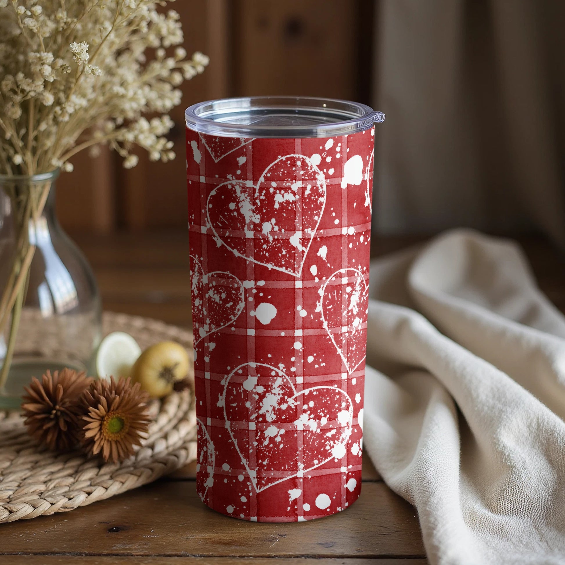 Festive Red Heart Patterned Insulated Tumbler Product