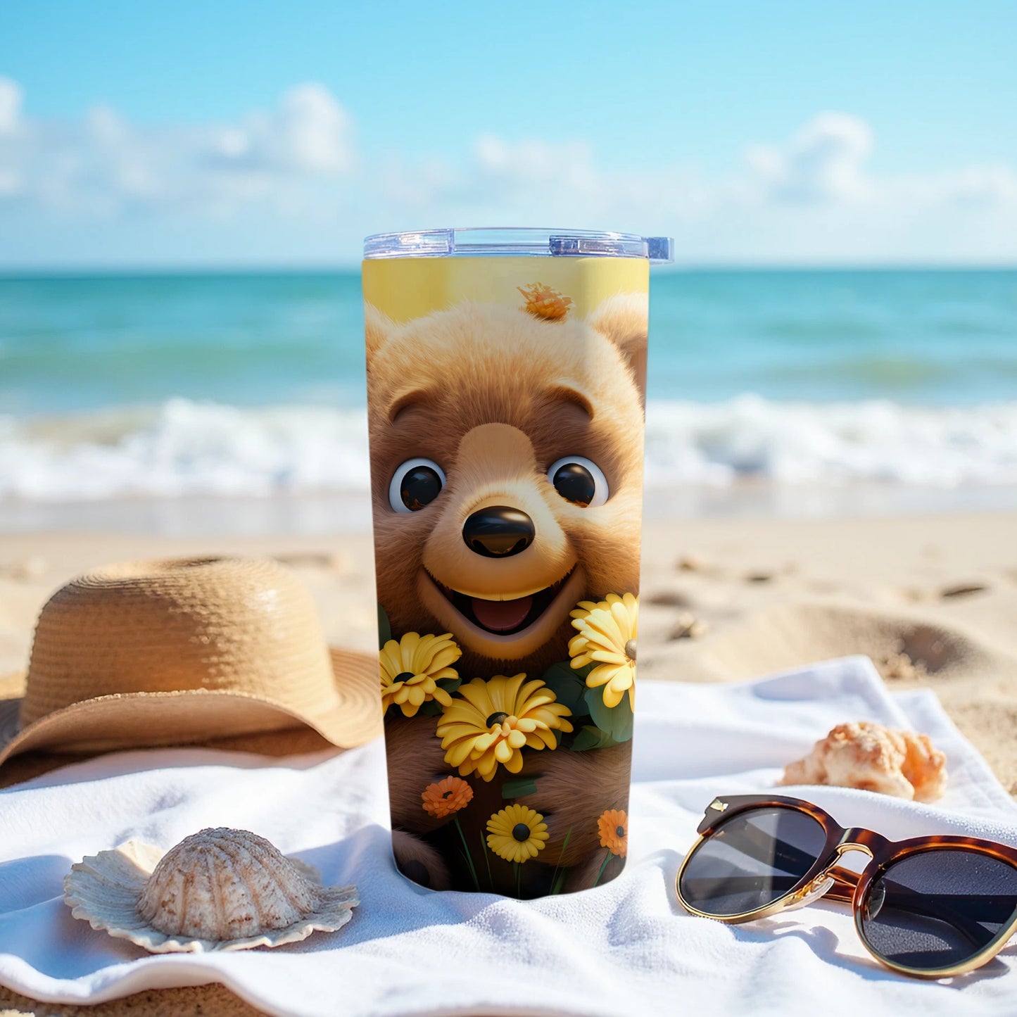 Happy Bear Yellow Flower Beach Scene Tumbler product type