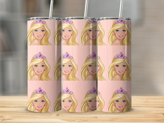 Barbie Princess with Heart Tiara Background Pattern Tumblers