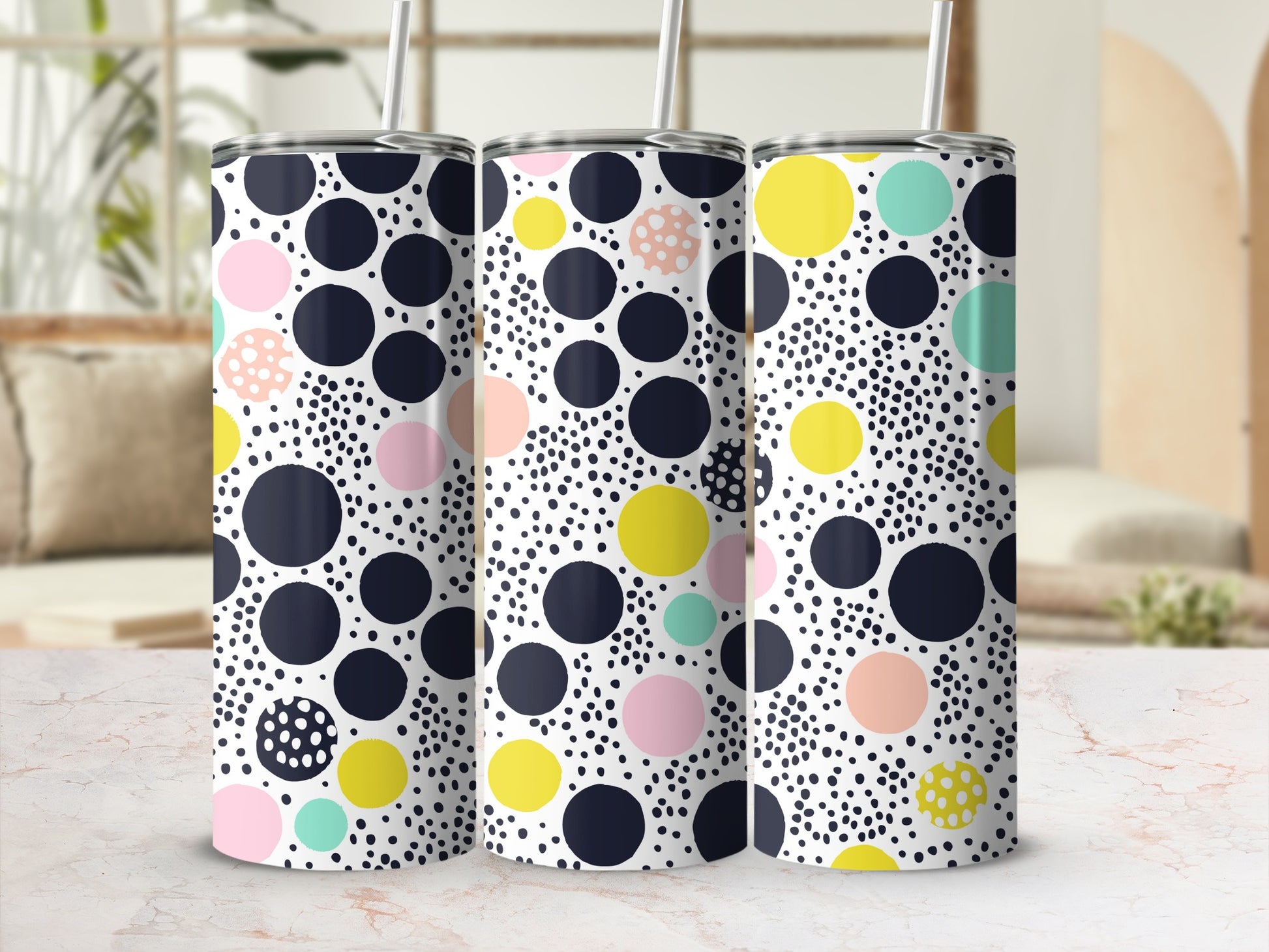 Colorful Polka Dot Design Insulated Tumbler Cup